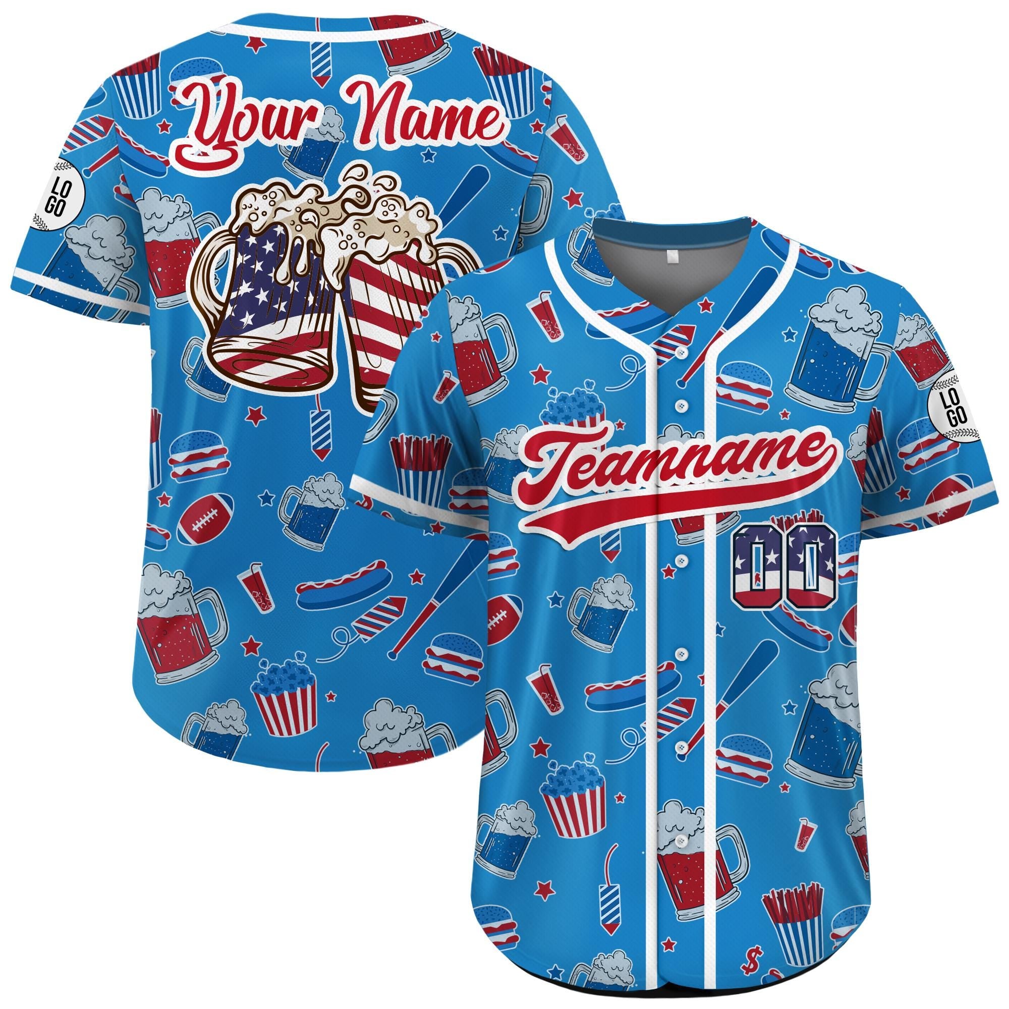 Personalized Jersey 4th of July Beer Shirt for Dad, Baseball Party Jersey Custom Patriotic beer lovers Gift Independence Day Bachelor Party