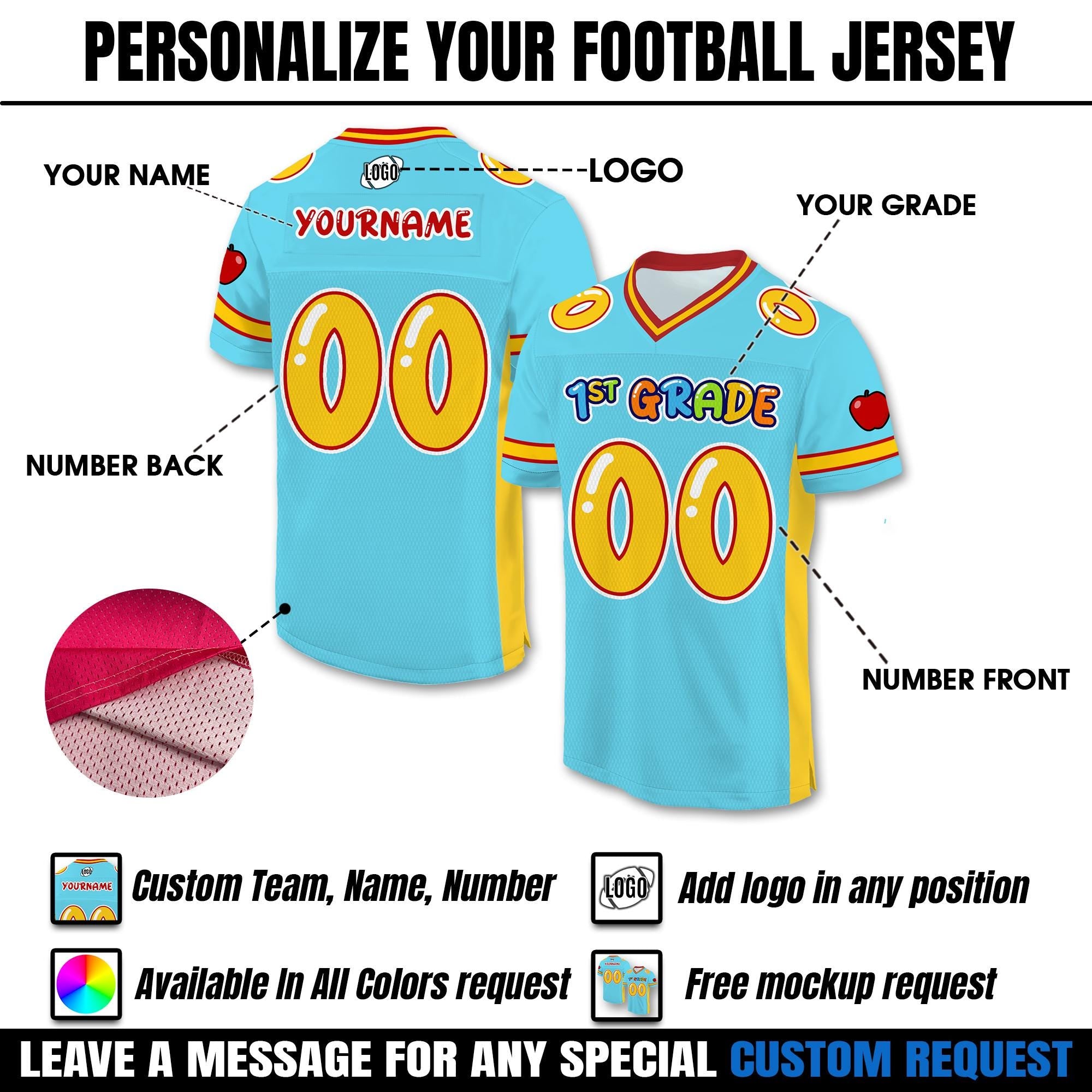 Personalized Back To School Football Jersey for Kids, Custom 1st Day Of School with Name Elementary Kids back to school Cute preschool Shirt