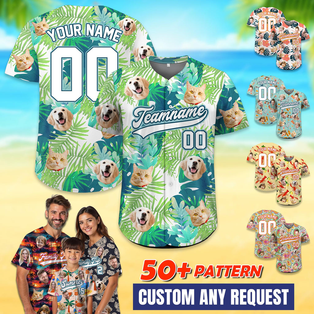 Personalized Photo Hawaiian Jersey Shirt Dog Cat Face, Custom Hawaiian Shirt with Pets Face Picture Hawaiian Shirt for Pet Lovers
