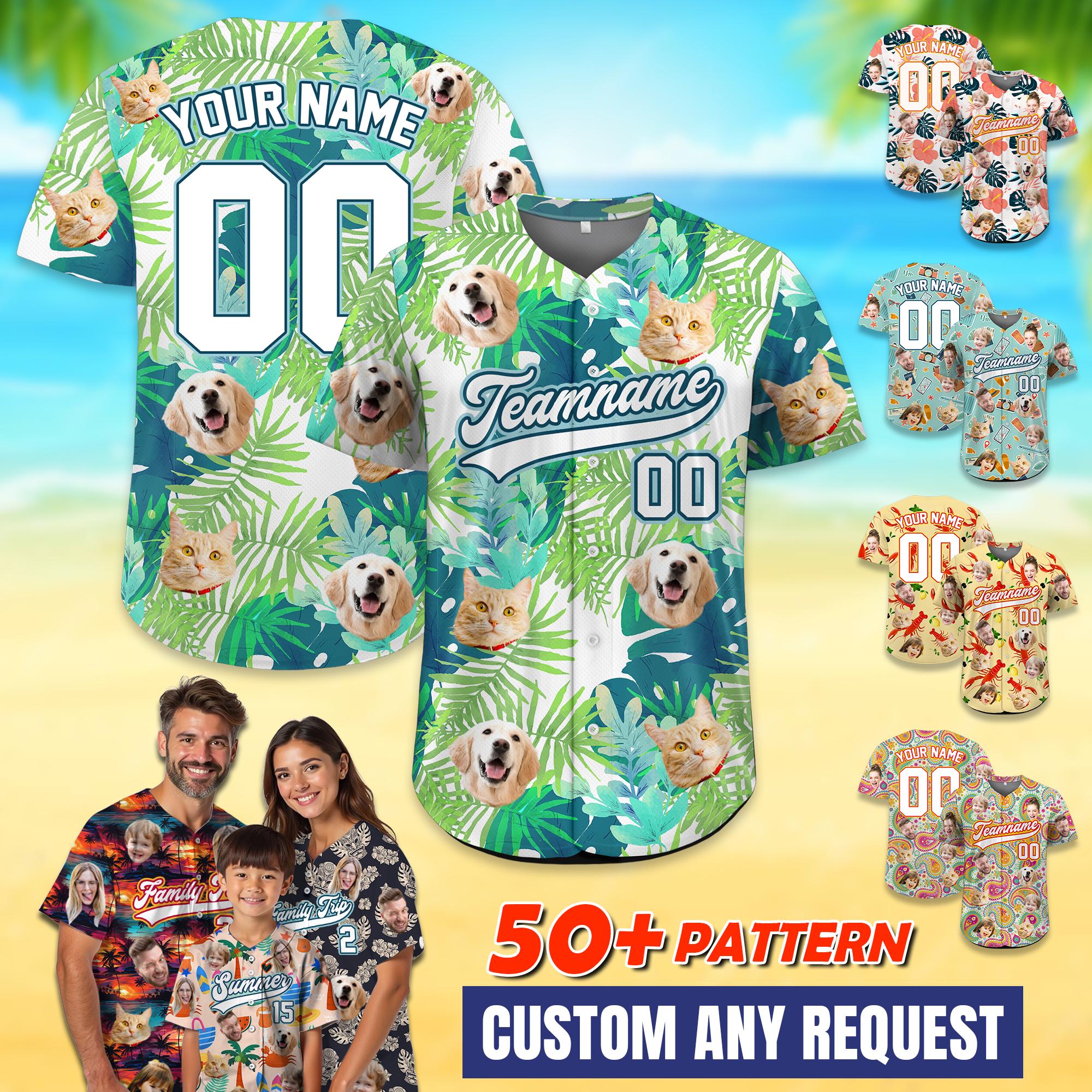 Personalized Photo Hawaiian Jersey Shirt Dog Cat Face, Custom Hawaiian Shirt with Pets Face Picture Hawaiian Shirt for Pet Lovers