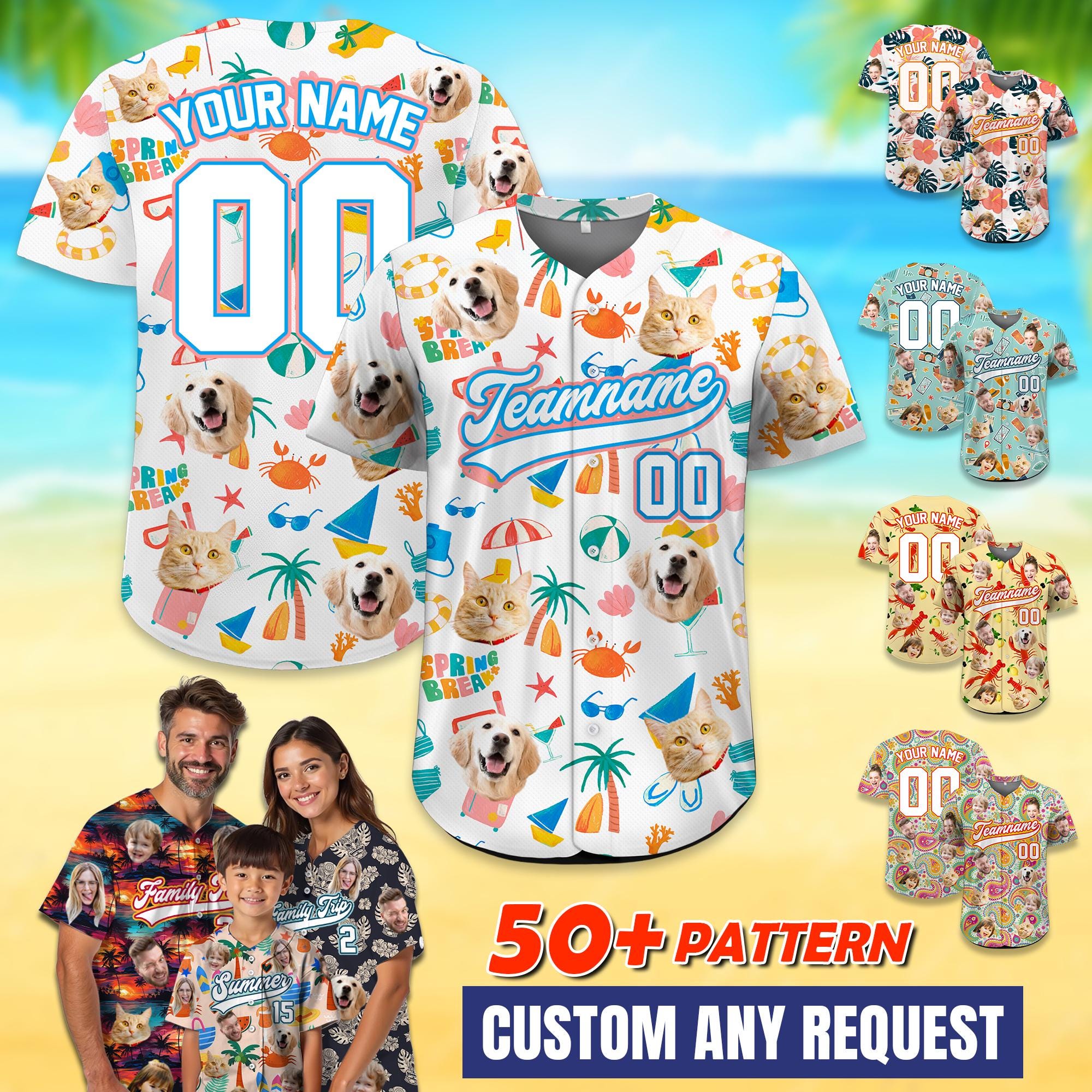 Personalized Photo Baseball Jersey with Dog Cat Face Custom Jersey Shirt with Pets Face Picture, Custom Pet Face Shirt Gift For Dog Lover