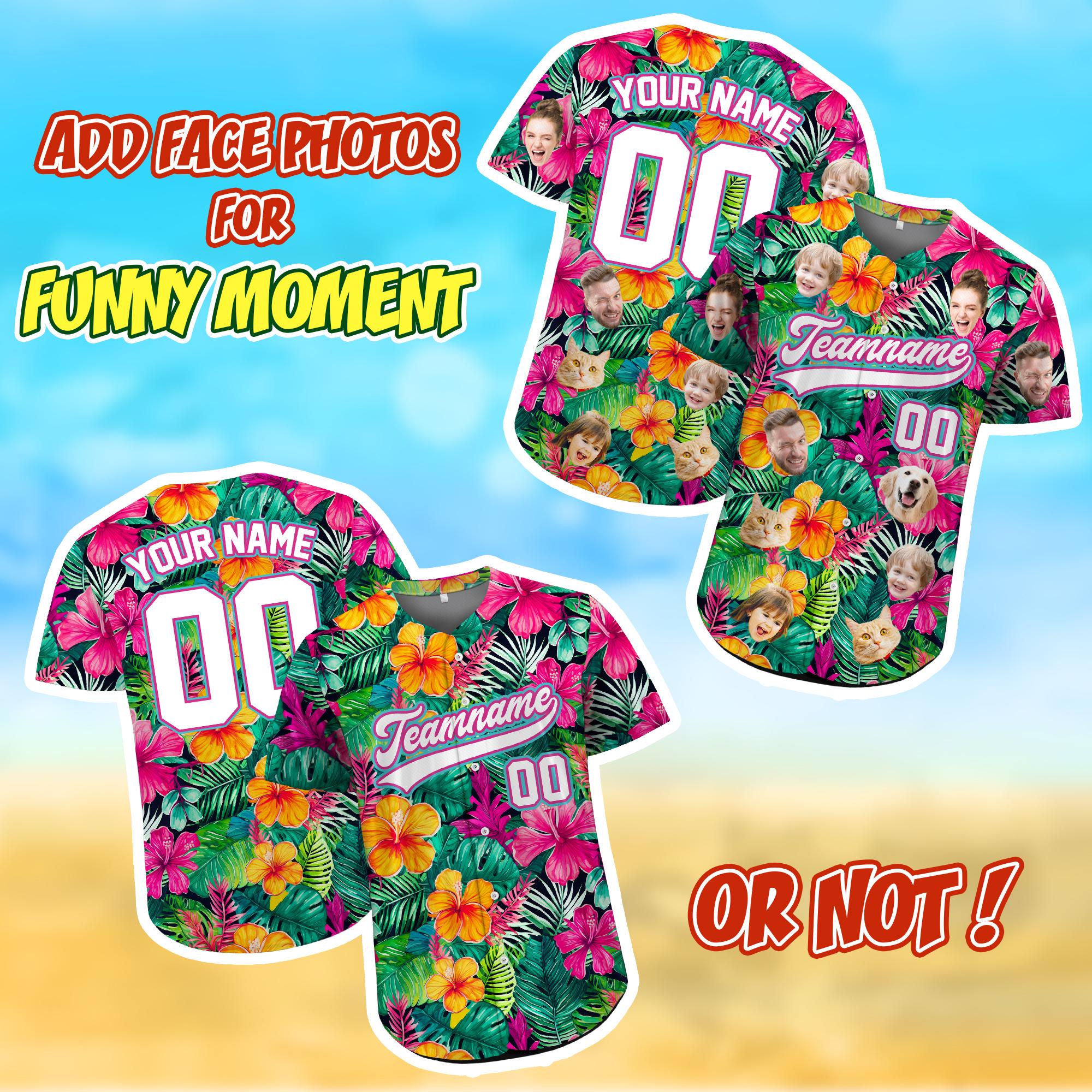 Tropical Custom Face Baseball Jersey Hawaiian Shirt for Summer Vibes Matching Friends Outfit Bachelor Party Shirt Gift for Couple Family