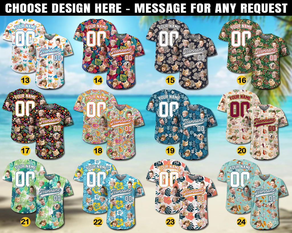 Custom Hawaiian Jersey with Logo, Personalized Face Hawaiian Baseball Jersey for Men Women Youth Kid, Summer Beach Party Gift for Dad