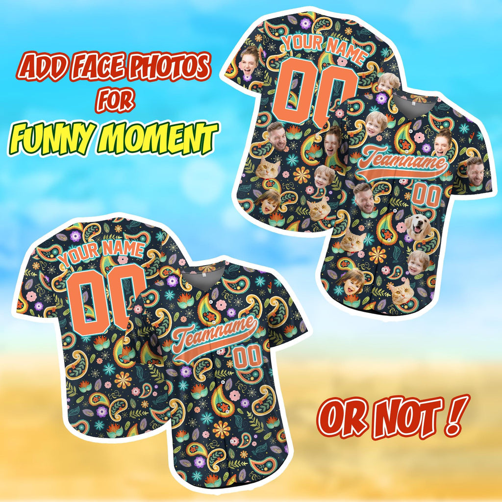 Personalize Baseball Jersey Hawaiian Shirt with Face for Family Summer vacation outfit Bachelor Party Custom Photo Shirt Button Down Paisley