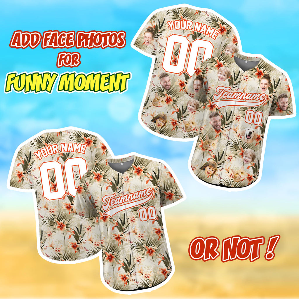 Personalized Face Hawaiian Baseball Jersey for Men Women Youth Kid, Custom Sport Fans Hawaii Floral Shirt with Name Number, Vacation Gift