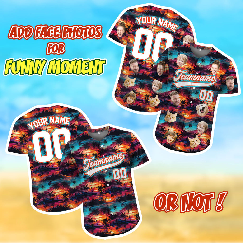Personalized Face Hawaiian Baseball Jersey for Men Women Youth Kid, Custom Hawaiian Jersey With Pet Photo, Holiday Tropical Pattern Shirt