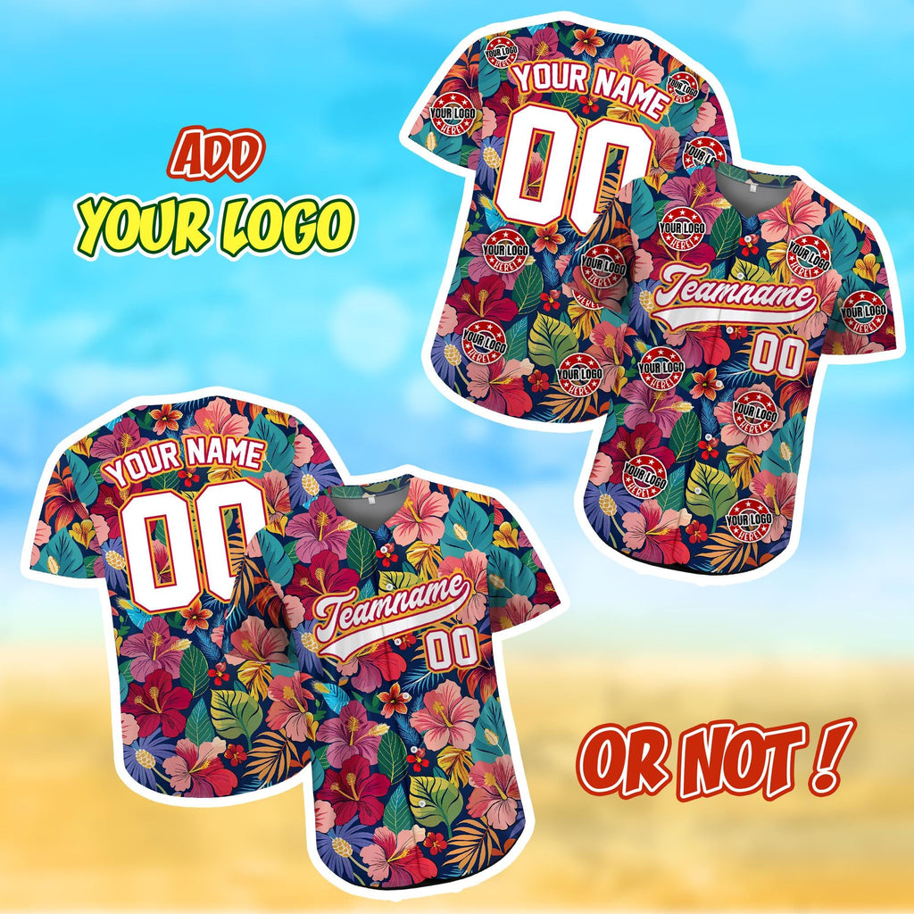 Custom Hawaiian Jersey with Logo, Personalized Face Hawaiian Baseball Jersey for Men Women Youth Kid, Summer Beach Party Gift for Dad