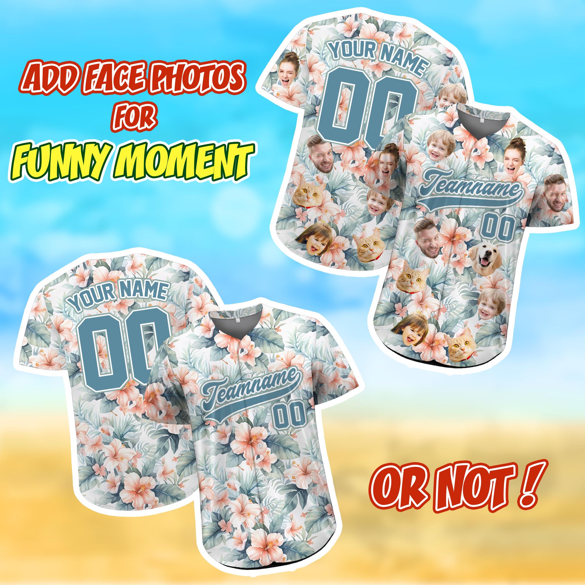 Personalized Hawaiian Baseball Jersey for Men Women Youth Kid, Custom Hawaiian Jersey With Face Pet Photo, Vacation Tropical Hawaii Shirt