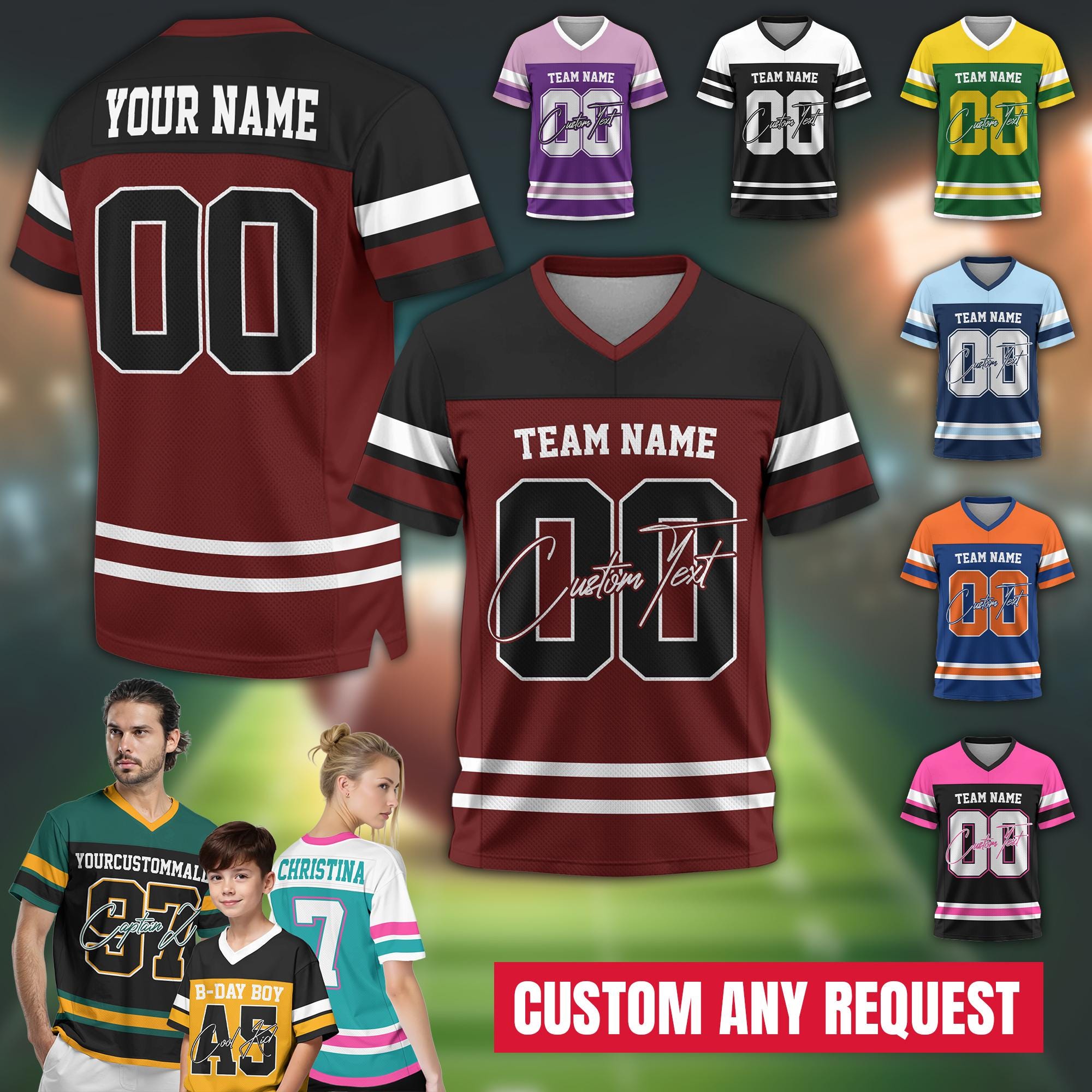 Custom Name Number Logo Football Jersey For Adult Kid Personalized Team Uniform Football Fan Tee Football V-neck Mesh Jersey For Men Women