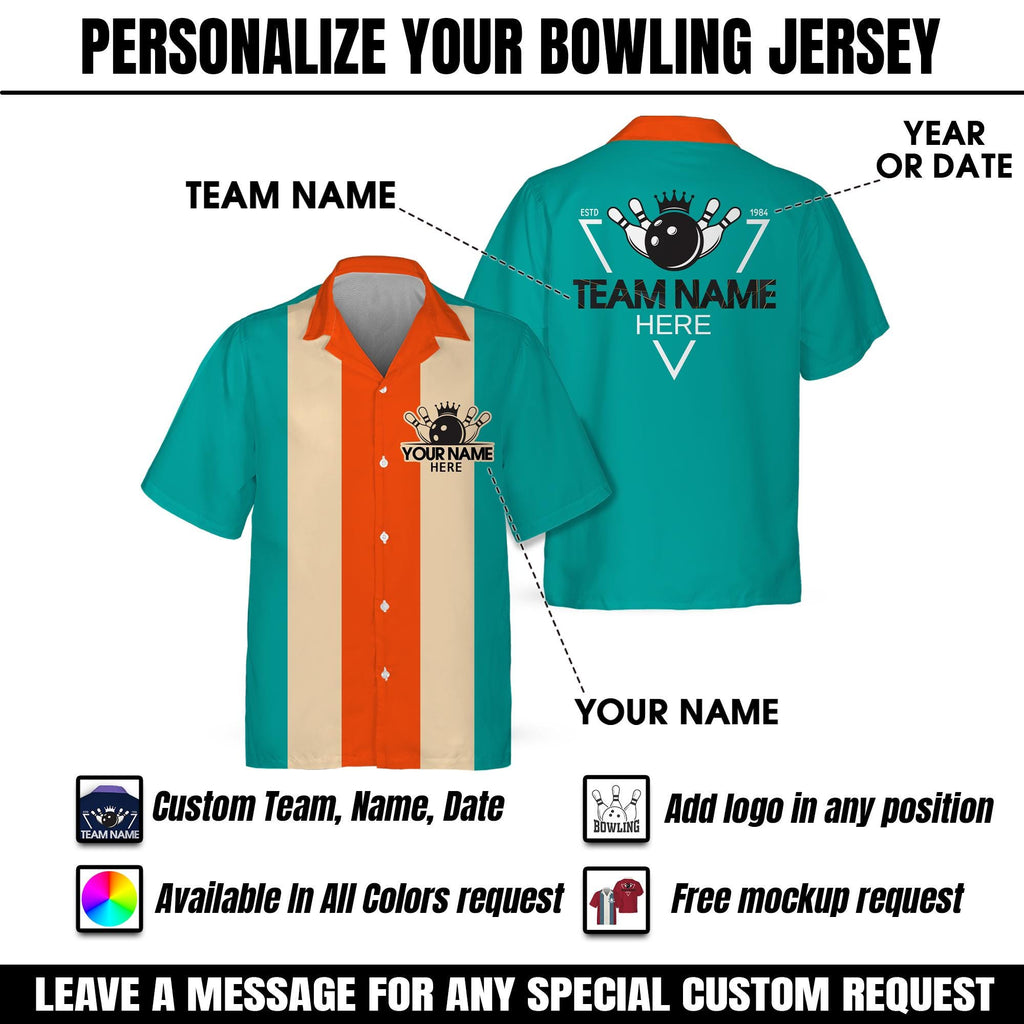 Custom Retro Bowling Shirts for Men Vintage Short Sleeve Button Down Casual Shirts for Adult Kid Bowling Team Uniform Bowling Hawaiian Shirt