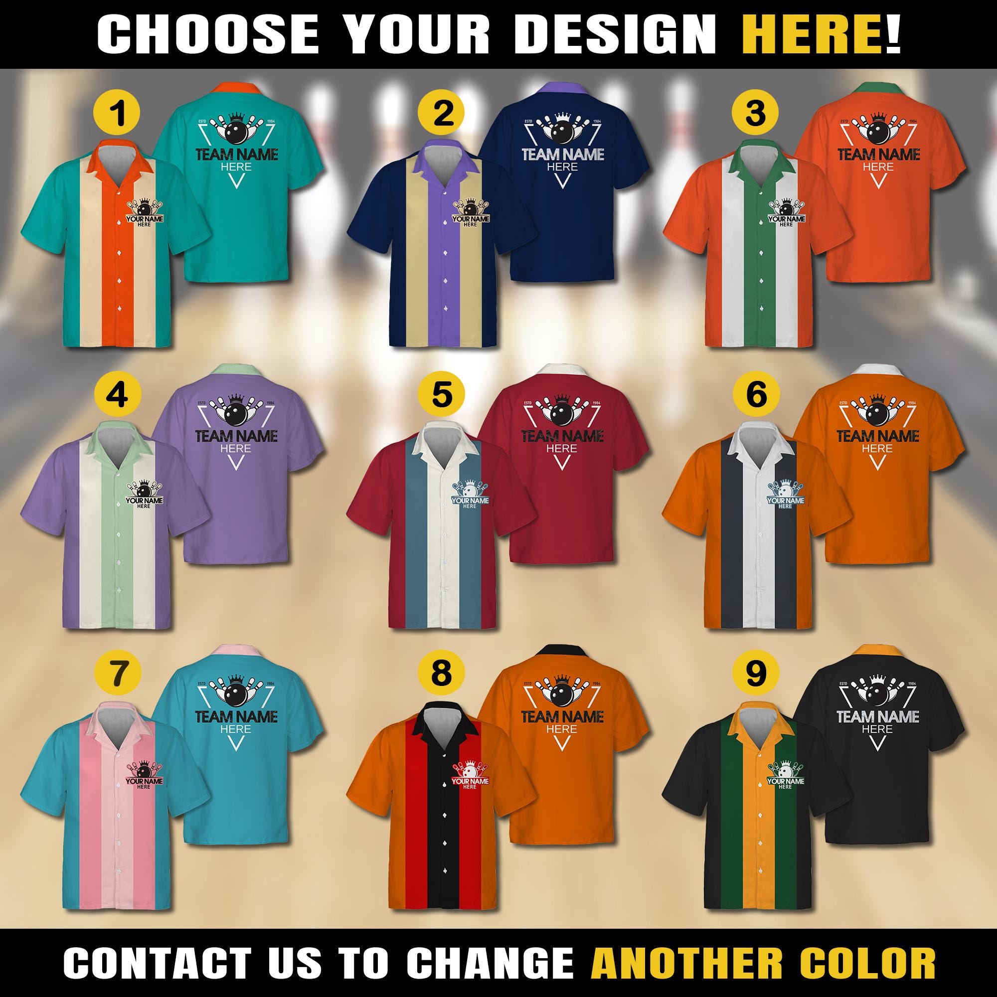 Custom Retro Bowling Team Uniform Shirts for Men Vintage Short Sleeve Button Down Jersey Shirts for Adult Kid Bowling Hawaiian Shirt Gift
