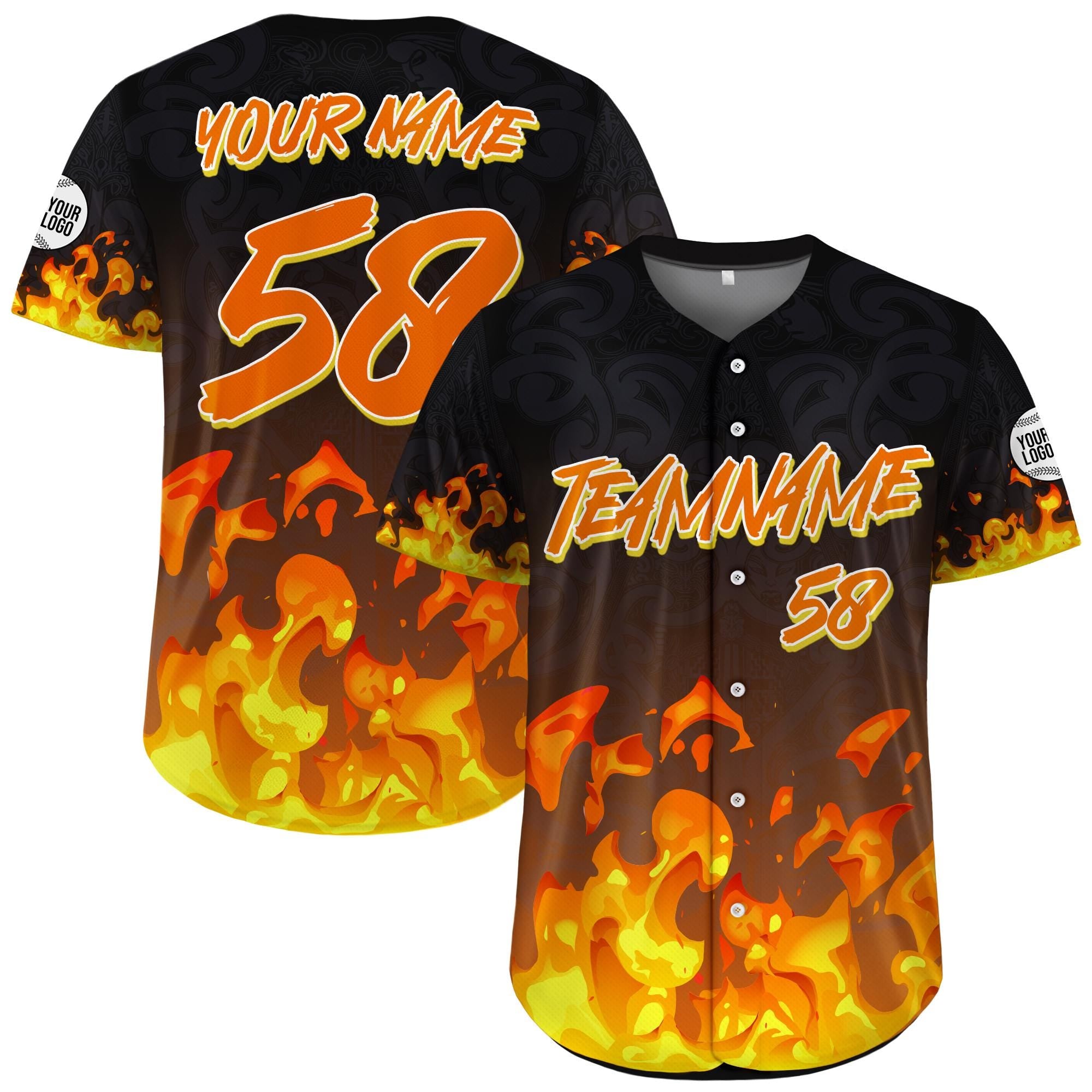 Custom Flame Baseball Jersey for Men Women Youth Personalized Streetwear Jersey for Men, Hip Hop Outfit, Flame Graphic Tee Gift for Him