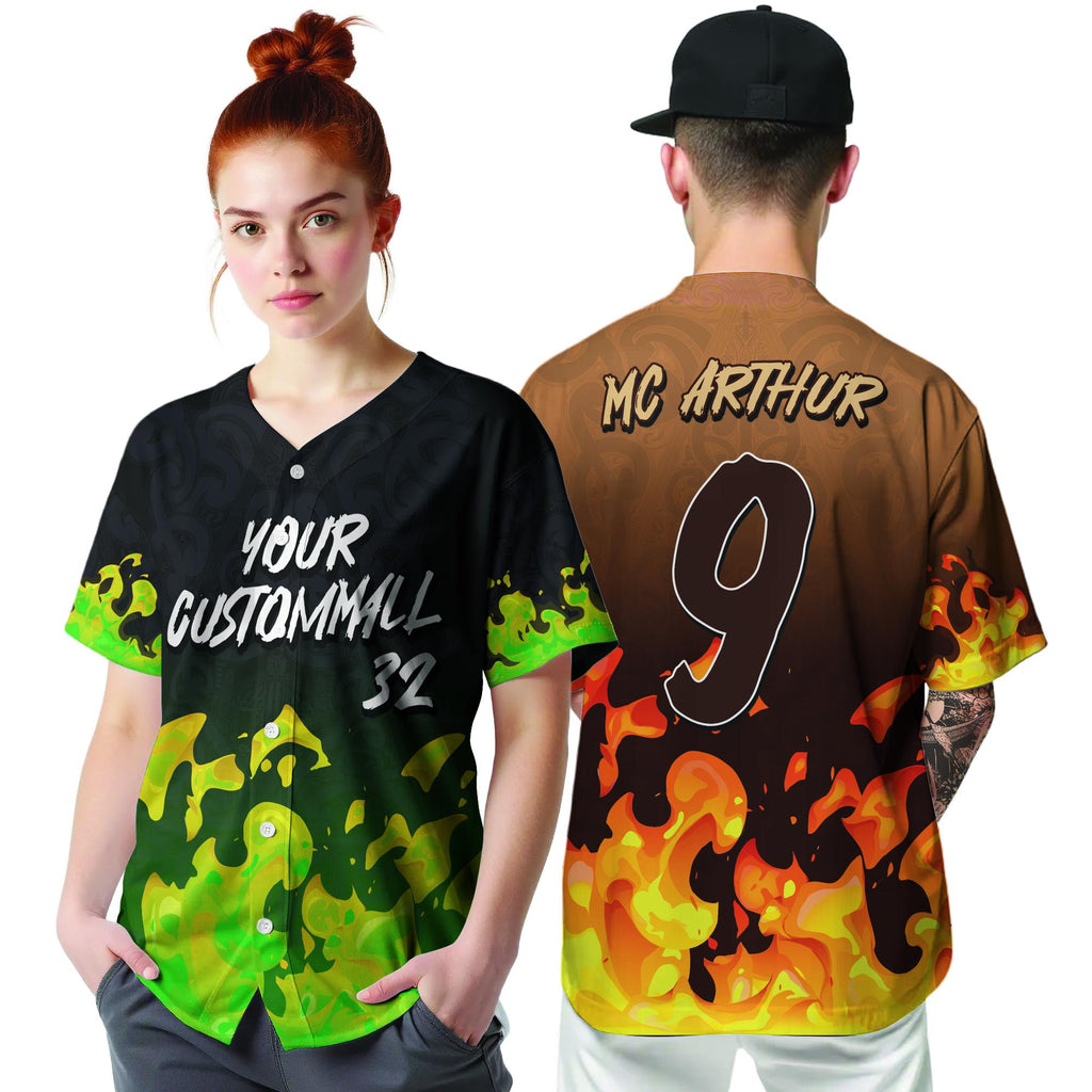 Custom Name Flame Baseball Jersey Personalized Streetwear Jersey for Men, Concert Jersey Flame Graphic Button Down Jersey Baseball Fan Gifts
