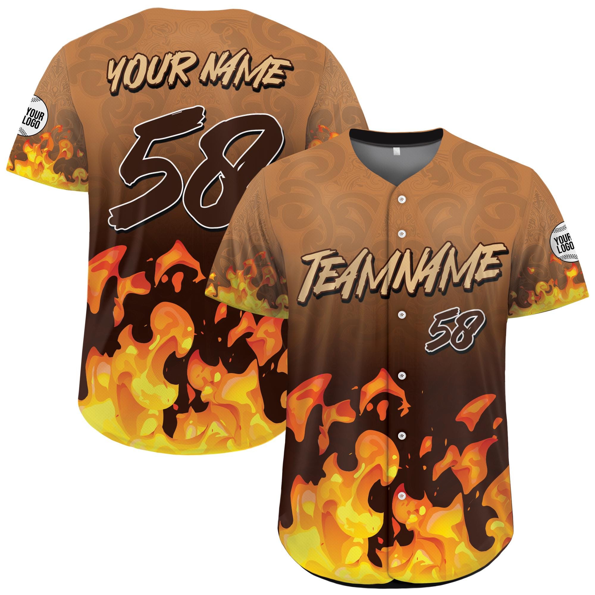 Custom Name Flame Baseball Jersey Personalized Streetwear Jersey for Men, Concert Jersey Flame Graphic Button Down Jersey Baseball Fan Gifts