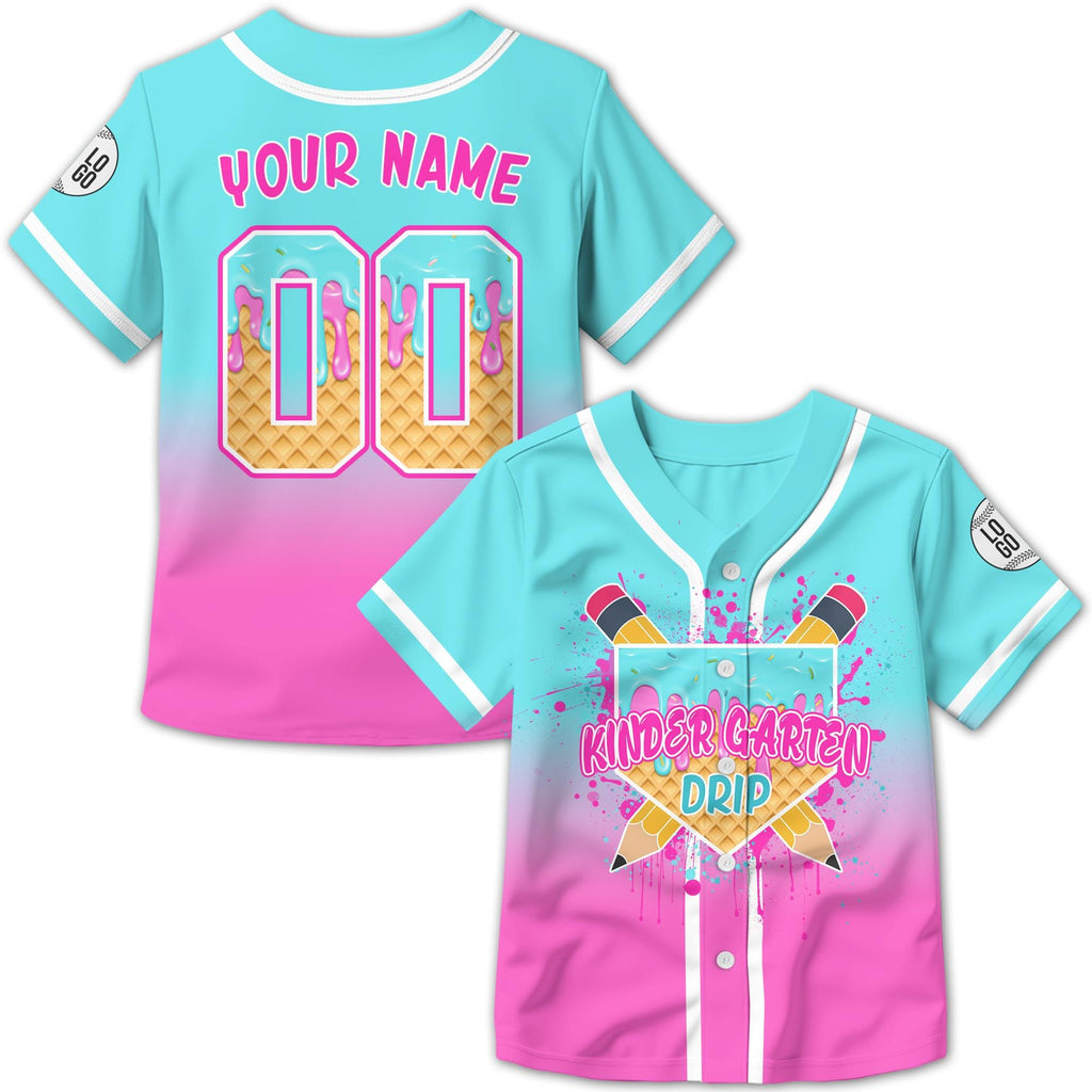 Personalized Ice Cream Drip Back To School Baseball Jersey for Kids, Custom First Day Of School Trendy Kids Shirt Baseball Jersey Kid Gifts