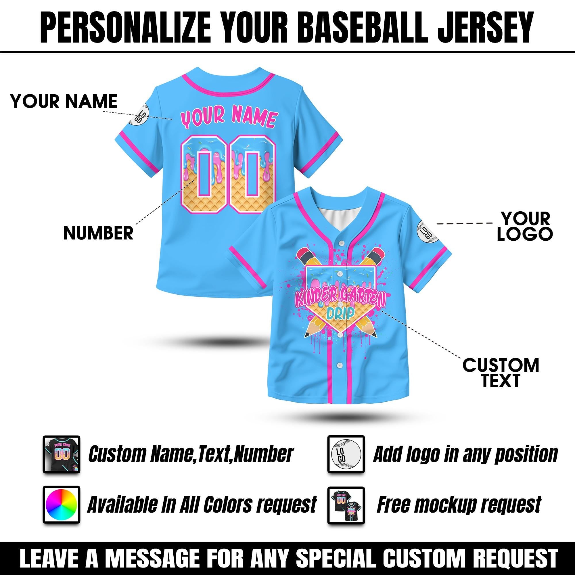 Personalized Back To School Jersey for Kids Custom Ice Cream Pencil First Day Of School Kids School Shirt Preschool Baseball Jersey Gift