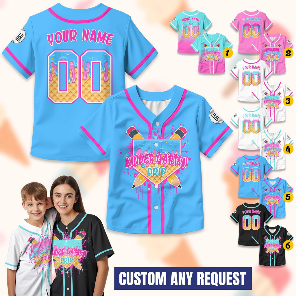 Personalized Back To School Jersey for Kids Custom Ice Cream Pencil First Day Of School Kids School Shirt Preschool Baseball Jersey Gift