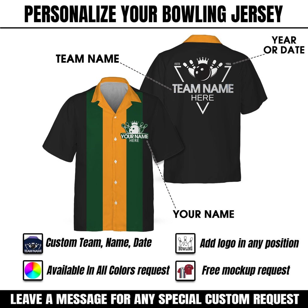 Custom Retro Bowling Team Uniform Shirts for Men Vintage Short Sleeve Button Down Jersey Shirts for Adult Kid Bowling Hawaiian Shirt Gift
