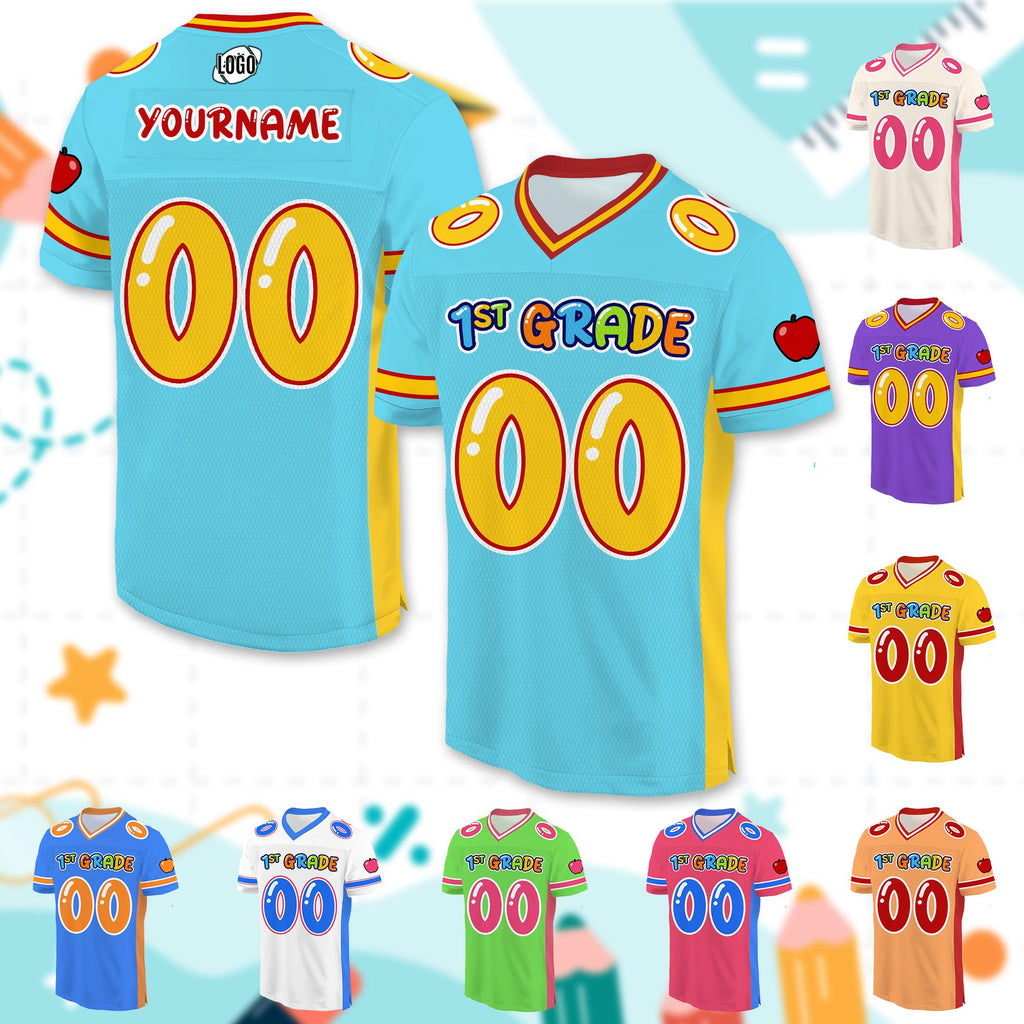 Personalized Back To School Football Jersey for Kids, Custom 1st Day Of School with Name Elementary Kids back to school Cute preschool Shirt