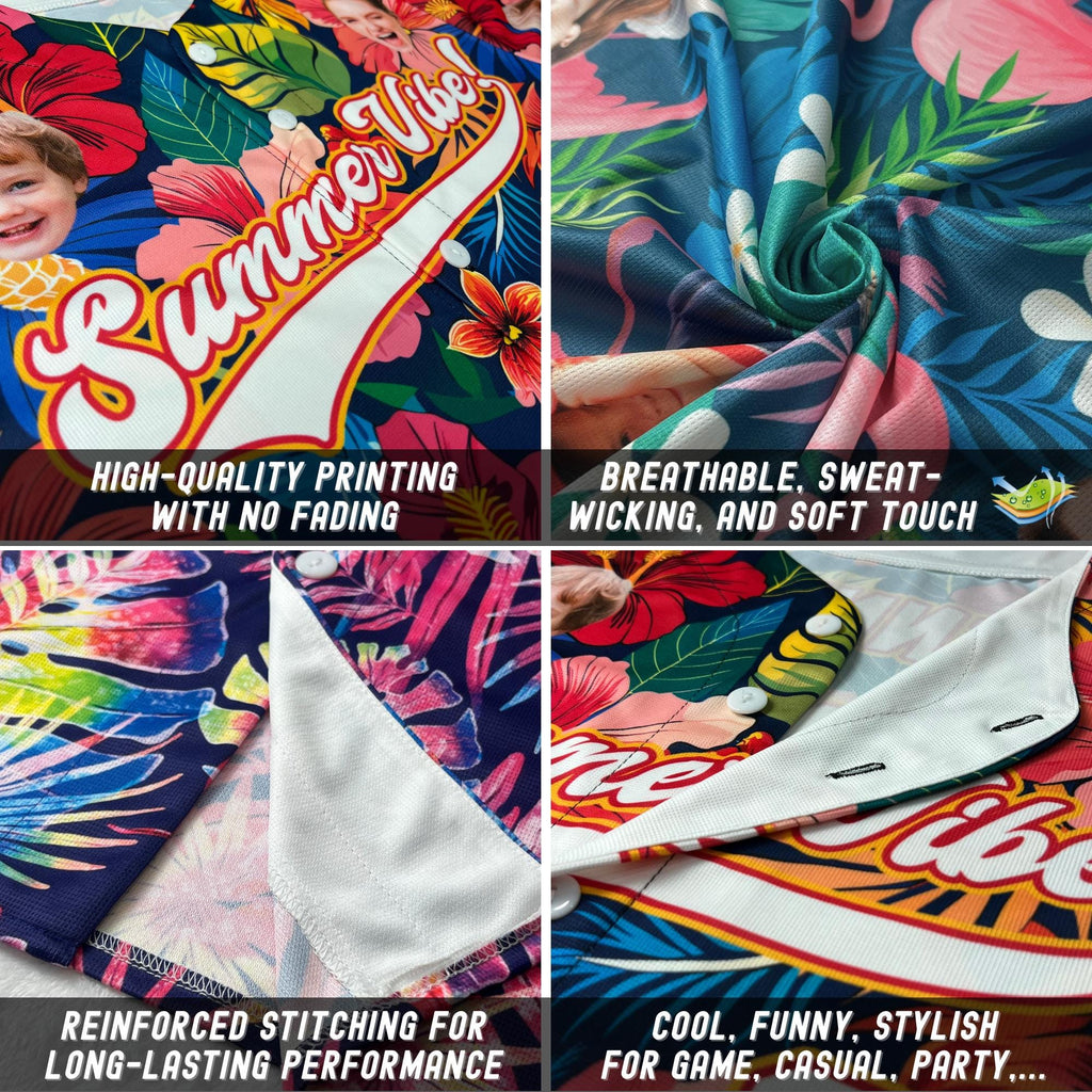 Custom Hawaiian Baseball Jersey with Face Teamname Name Number, Personalized Hawaii Floral Shirt for Men Women Youth Preschool Button Shirt