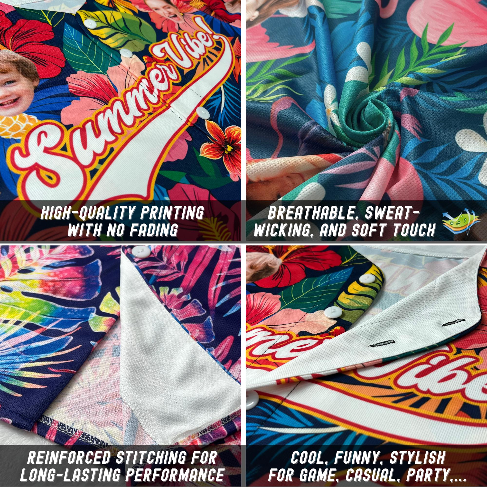 Personalized Hawaiian Baseball Jersey with Team Name Number Logo, Custom Tropical Flamingo Baseball Jersey, Beach Summer Vacation Jersey