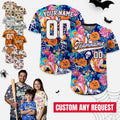 Custom Summerween Summer Halloween Hawaiian Baseball Jersey, Personalized Summer Skeleton Ghost Baseball Jersey, Halloween Skeleton Shirt
