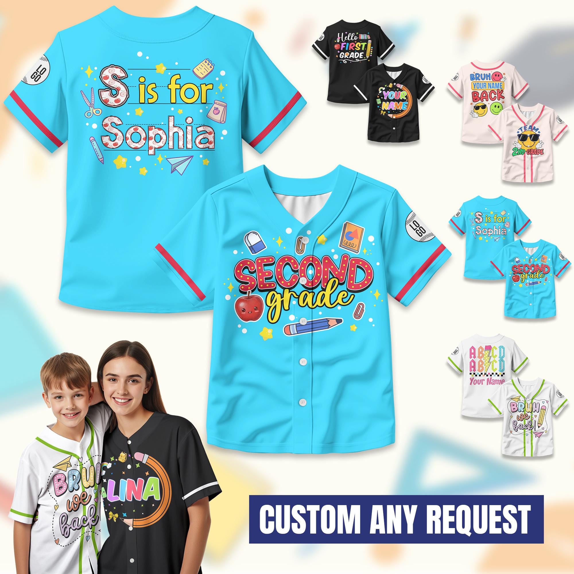 Personalized Bruh We Back first day of school baseball jersey, Custom Back to school with Name Number for Kids, Back to School 2st Grade Tee