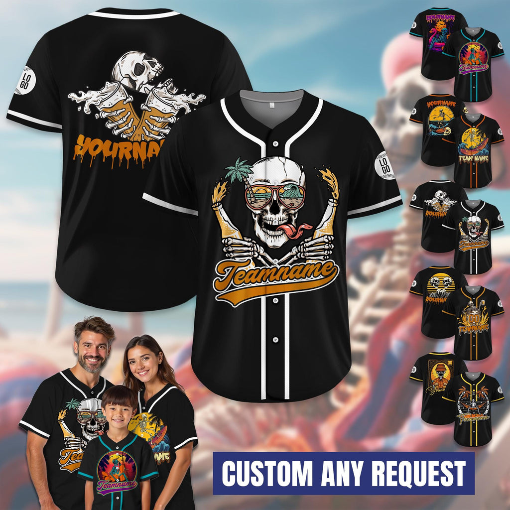 Custom Halfway to Halloween Baseball Jersey, Personalized Summer Vacation Baseball Jersey, Horror Night Summerween Party for Halloween Lover