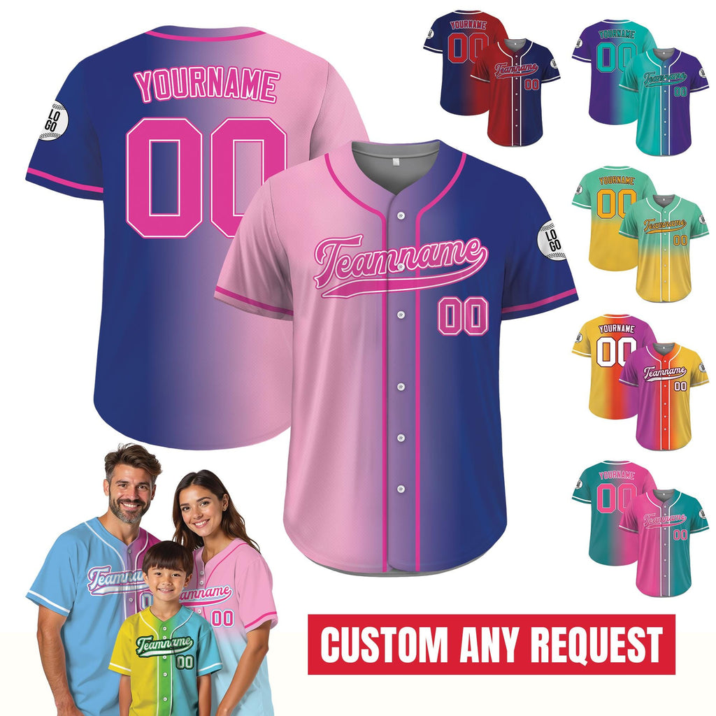 Printed Gradient Custom Baseball Jersey with Team Name Number Jerseys Shirt for Men Women Youth Kid Gifts for Baseball Fans Navy Pink
