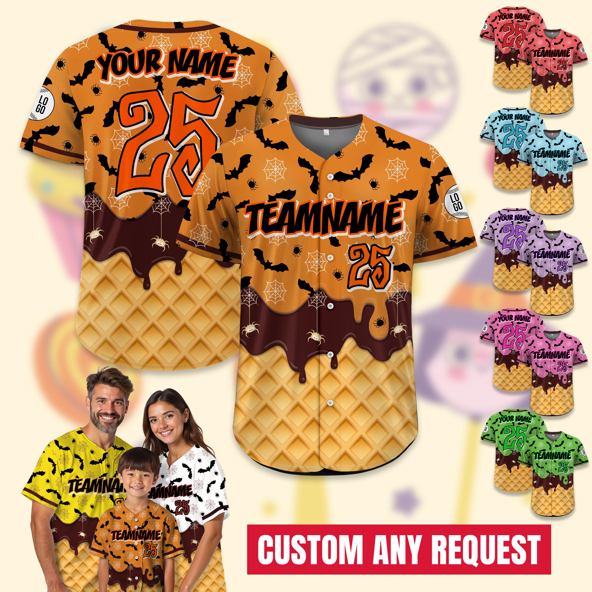 Custom Halloween Ice Cream Baseball Jersey, Personalized Summerween Summer Vacation Baseball Jersey, Halfway to Halloween Summer Trip tee