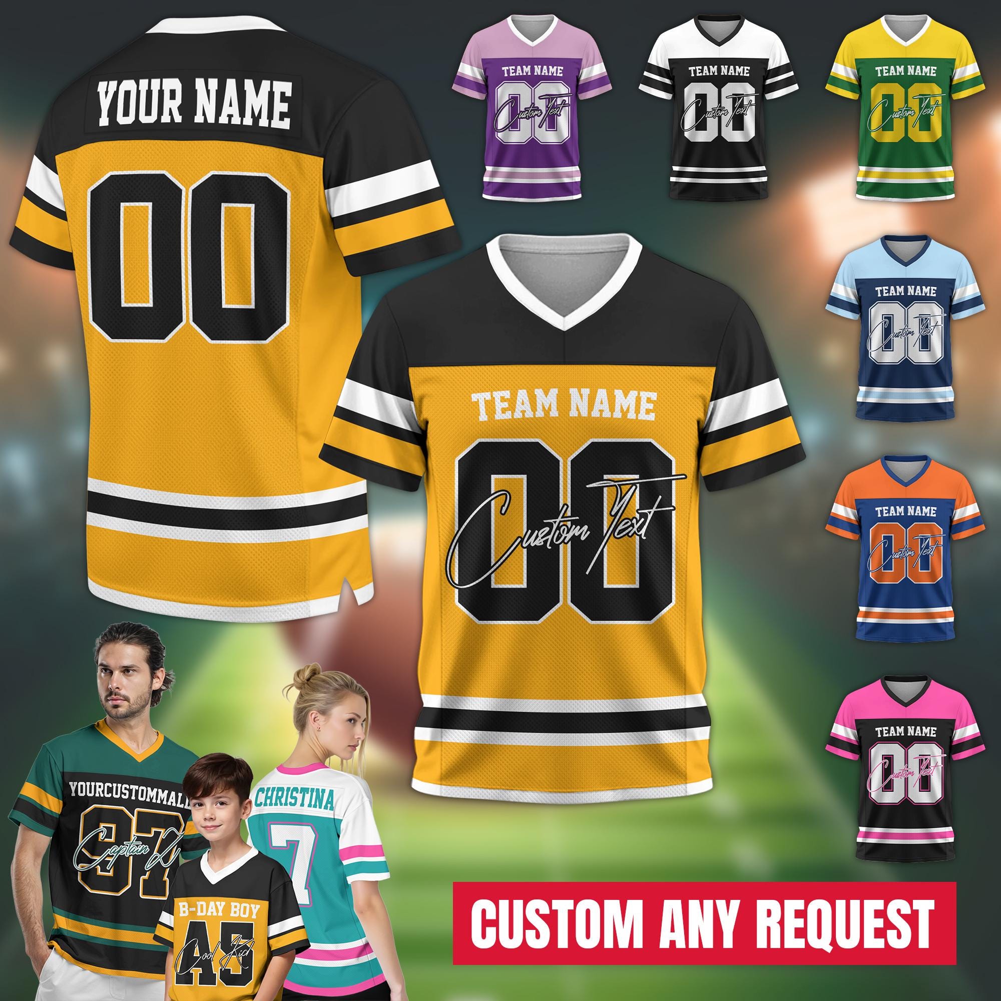Personalized Football Jersey Shirt with Team Name Number, Custom team uniform Men football Shirt For Team Fan Jersey Concert outfit Gifts
