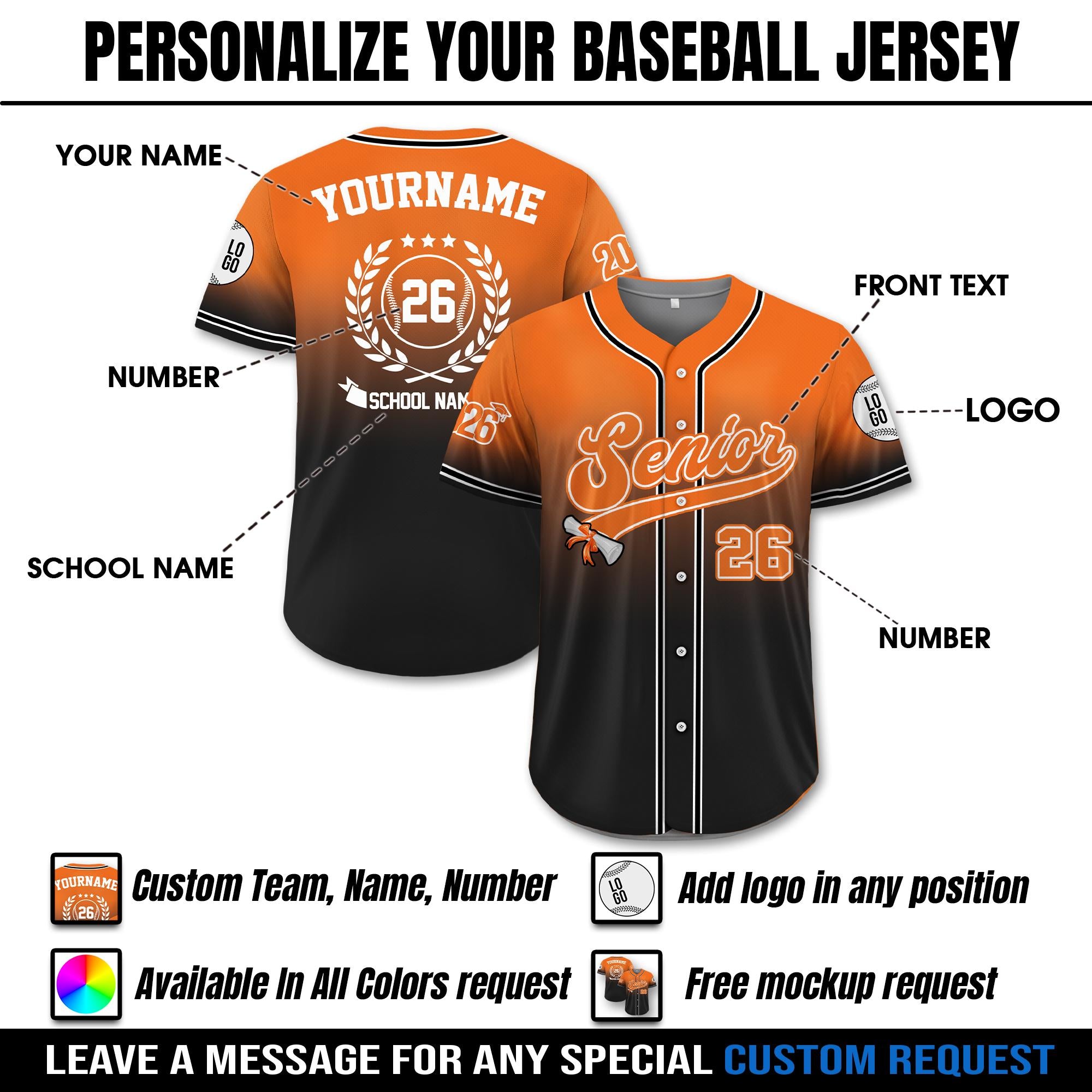 Custom Graduation Senior 2026 Baseball Jersey, Personalized High School Graduation Shirt, 2026 Graduation gift, Proud senior mom