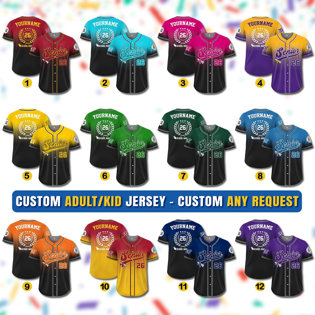 Custom Senior 2026 Baseball Jersey For Men Women Youth Kid, Personalized Graduation Shirt - College High School Senior, Class of 2026 Shirt
