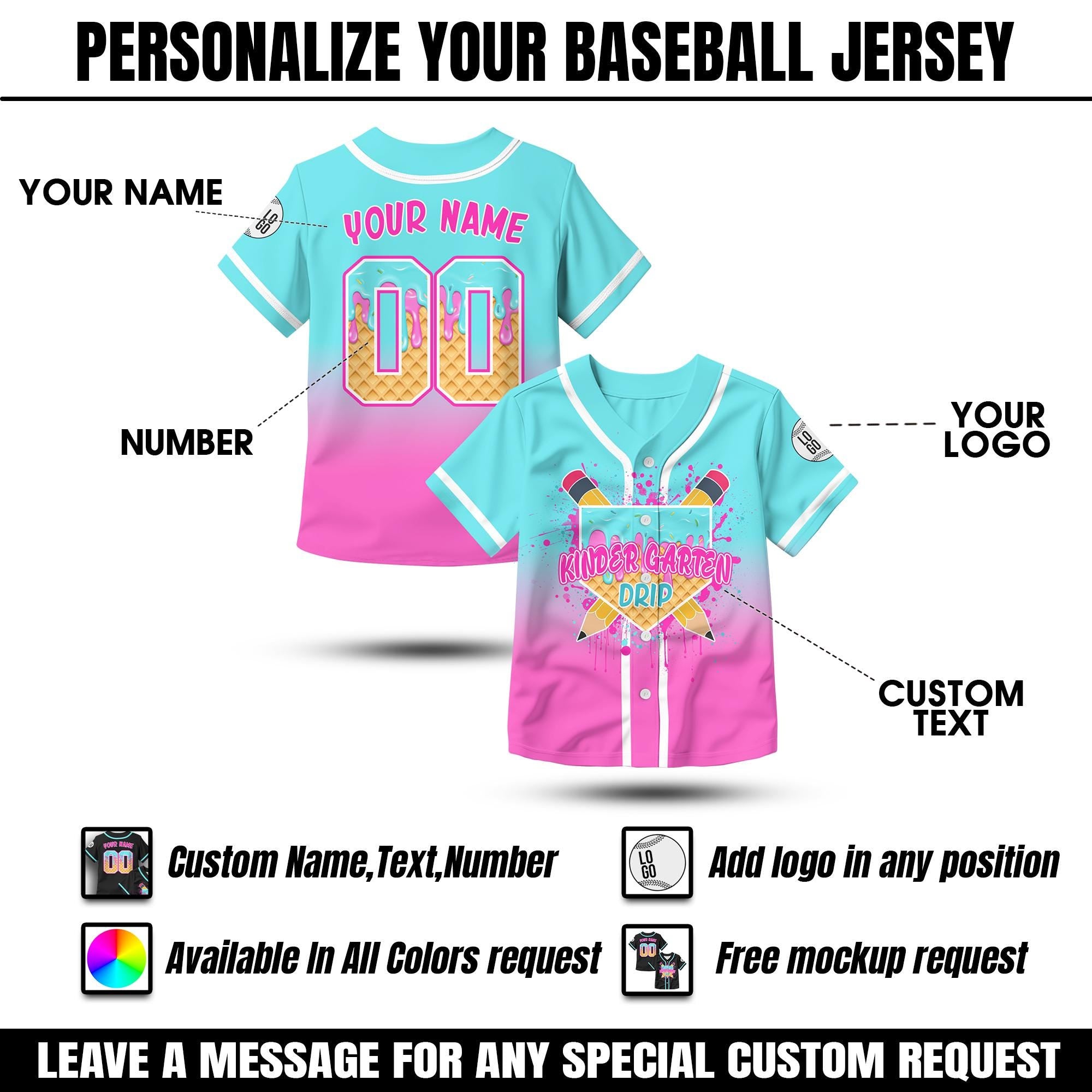 Personalized Ice Cream Drip Back To School Baseball Jersey for Kids, Custom First Day Of School Trendy Kids Shirt Baseball Jersey Kid Gifts