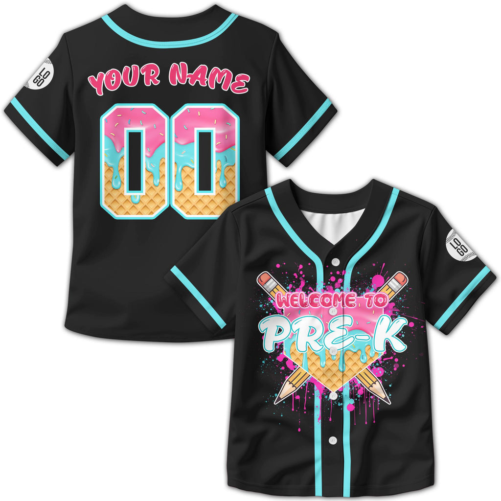 Personalized Ice Cream Drip First day of school Baseball Jersey for Kids, Custom Back To School Cute School Shirt First Day of School