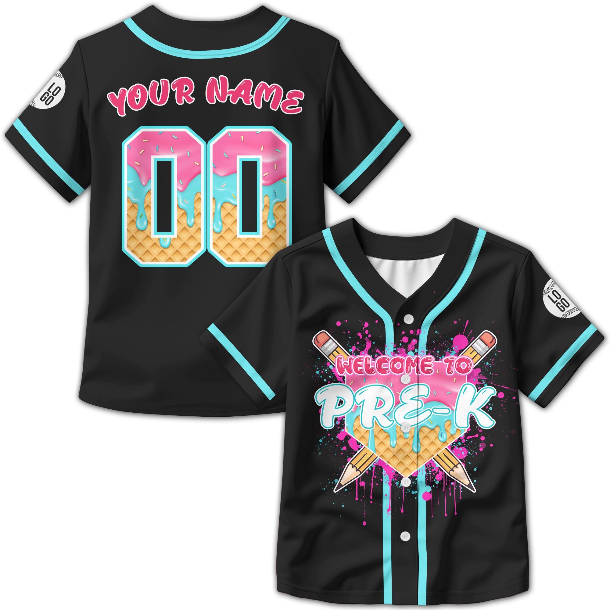 Personalized Ice Cream Drip First day of school Baseball Jersey for Kids, Custom Back To School Cute School Shirt First Day of School