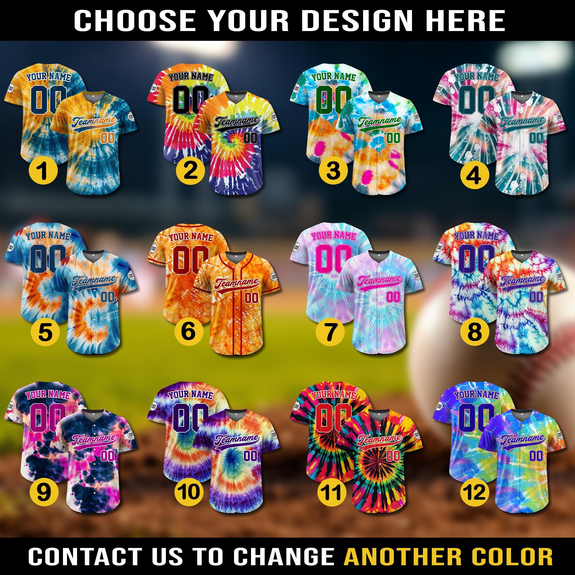 Personalized Tie Dye Baseball Jersey For Adult Kid, Custom Team Name Number Logo Baseball Jersey Shirt, Festival Tie Dye Tye Dye Shirt