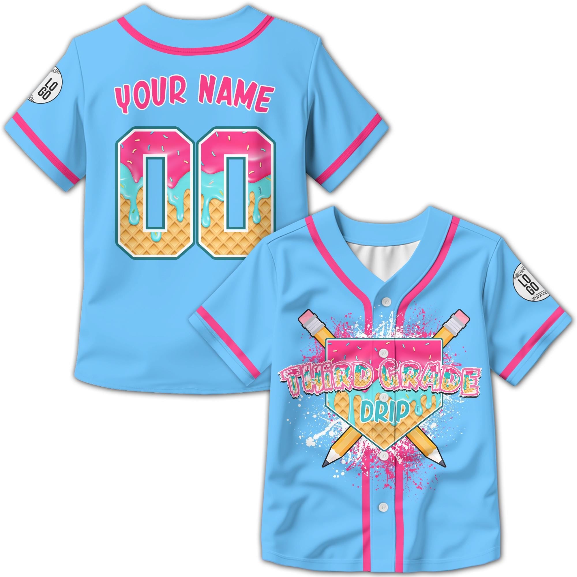 Personalized Ice Cream Drip Kids Back to School Baseball Jersey, Custom Kids School Shirt First Day of School Jersey, Cute School Shirt