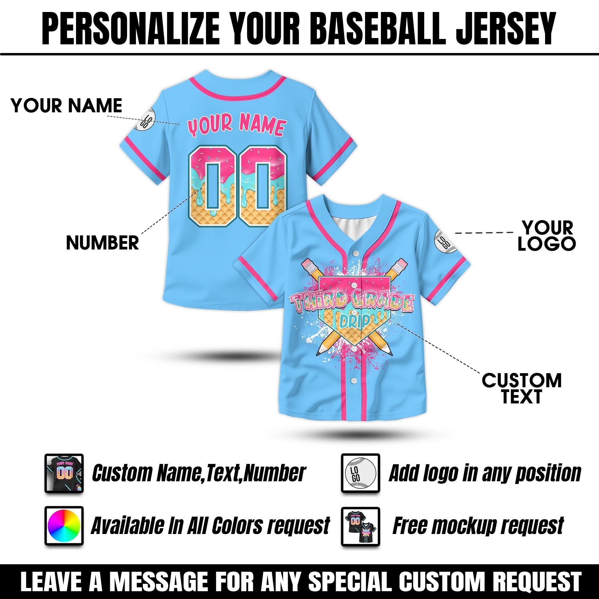 Personalized Ice Cream Drip Kids Back to School Baseball Jersey, Custom Kids School Shirt First Day of School Jersey, Cute School Shirt