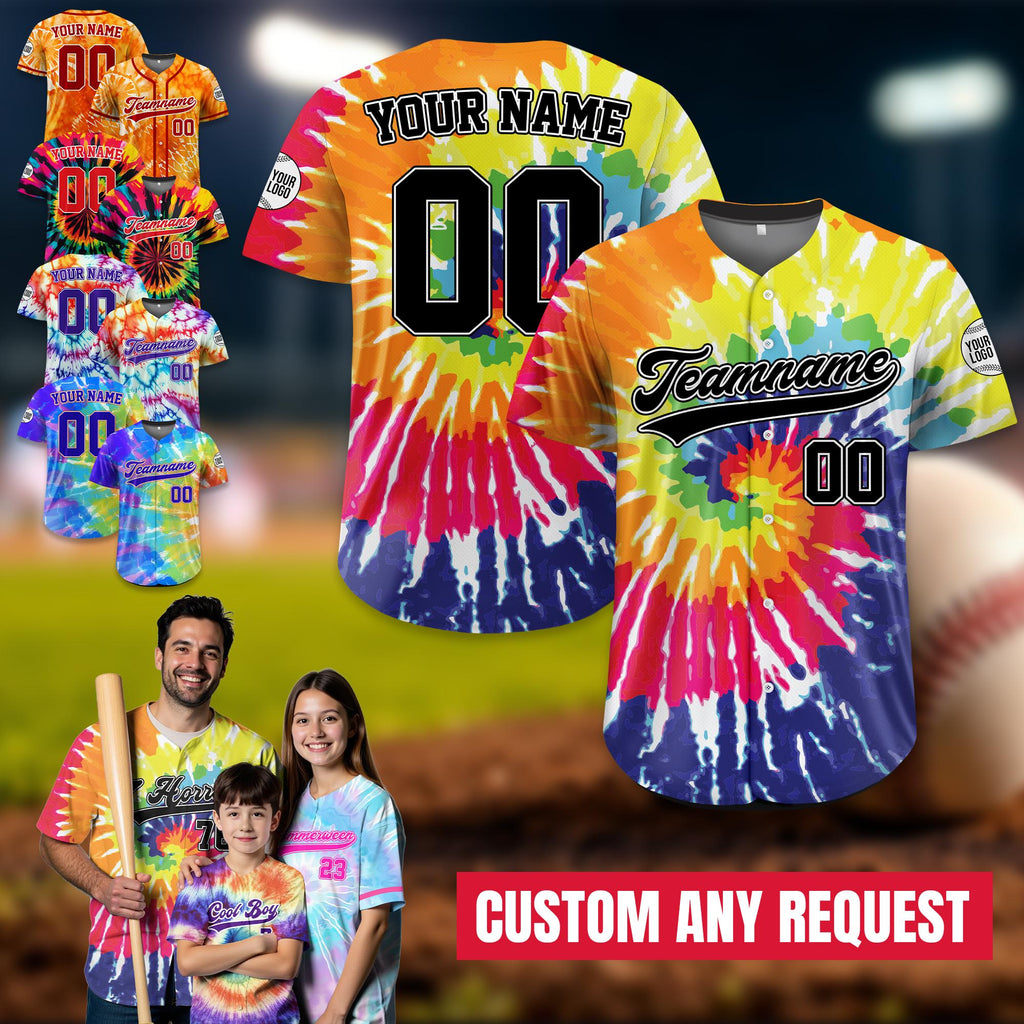 Personalized Baseball Jersey For Men Women Youth Kid, Custom Team Name Number Logo Jersey Shirt, Tye Dye Button down Shirt