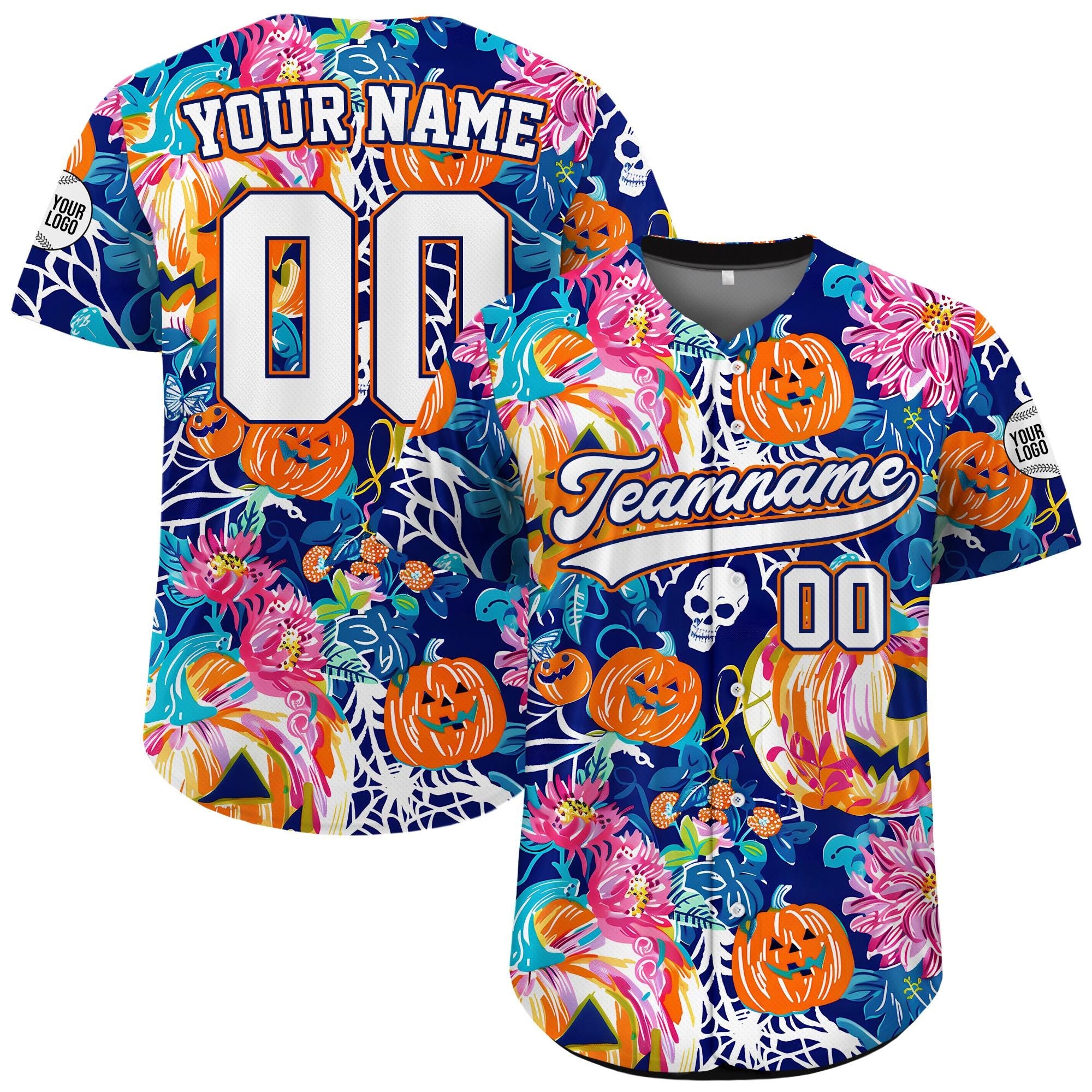 Custom Summerween Summer Halloween Hawaiian Baseball Jersey, Personalized Summer Skeleton Ghost Baseball Jersey, Halloween Skeleton Shirt