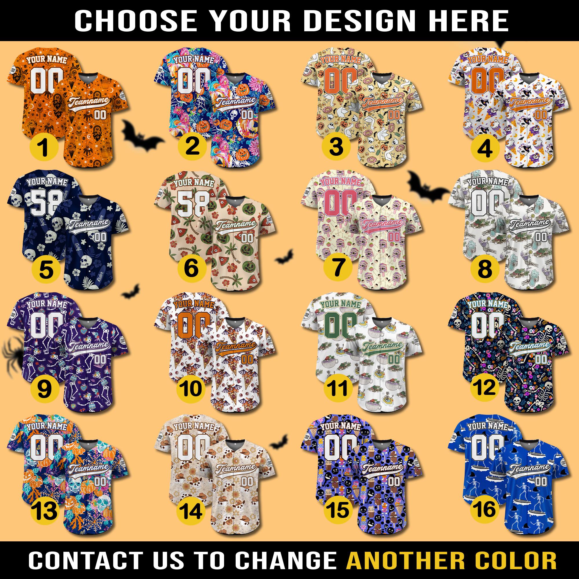 Custom Summerween Summer Halloween Hawaiian Baseball Jersey, Personalized Summer Skeleton Ghost Baseball Jersey, Halloween Skeleton Shirt