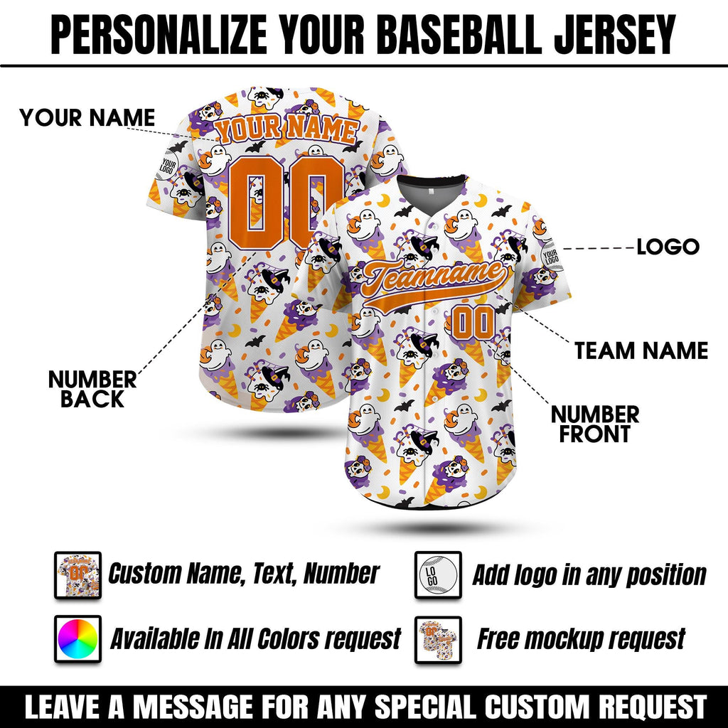 Custom Summerween Ice Cream Baseball Jersey for Men Women Youth Kid, Personalized Spooky Season Shirt Jersey, Trendy Summer Beach Shirt