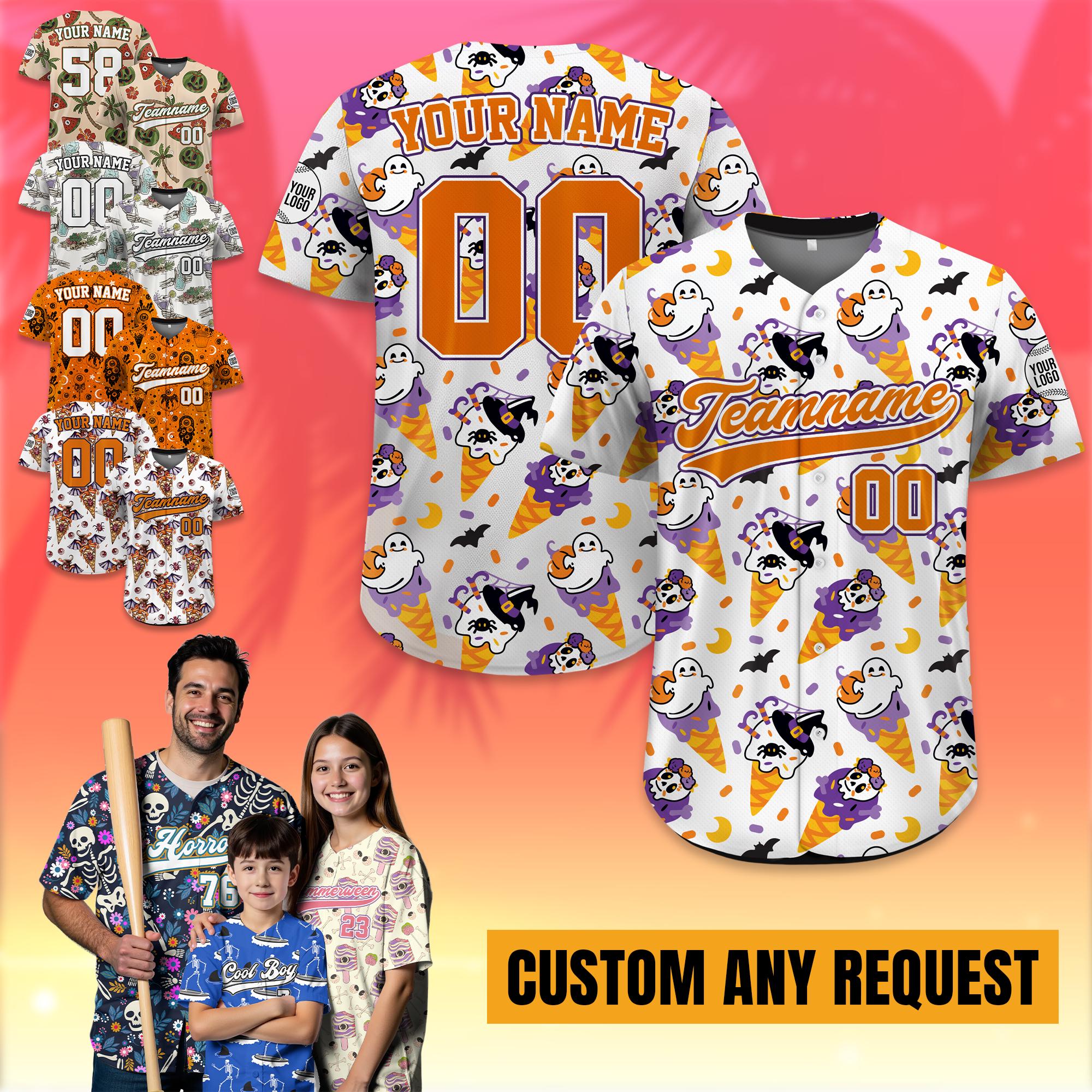 Custom Summerween Ice Cream Baseball Jersey for Men Women Youth Kid, Personalized Spooky Season Shirt Jersey, Trendy Summer Beach Shirt