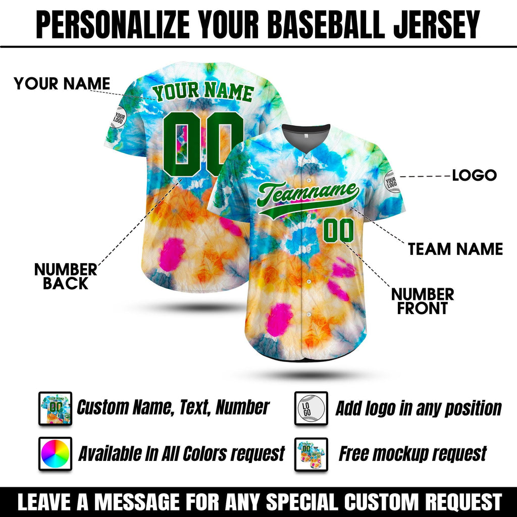 Personalized Tie Dye Pattern Baseball Jersey For Adult Kid, Custom Team Name Number Logo Baseball Jersey Button Down