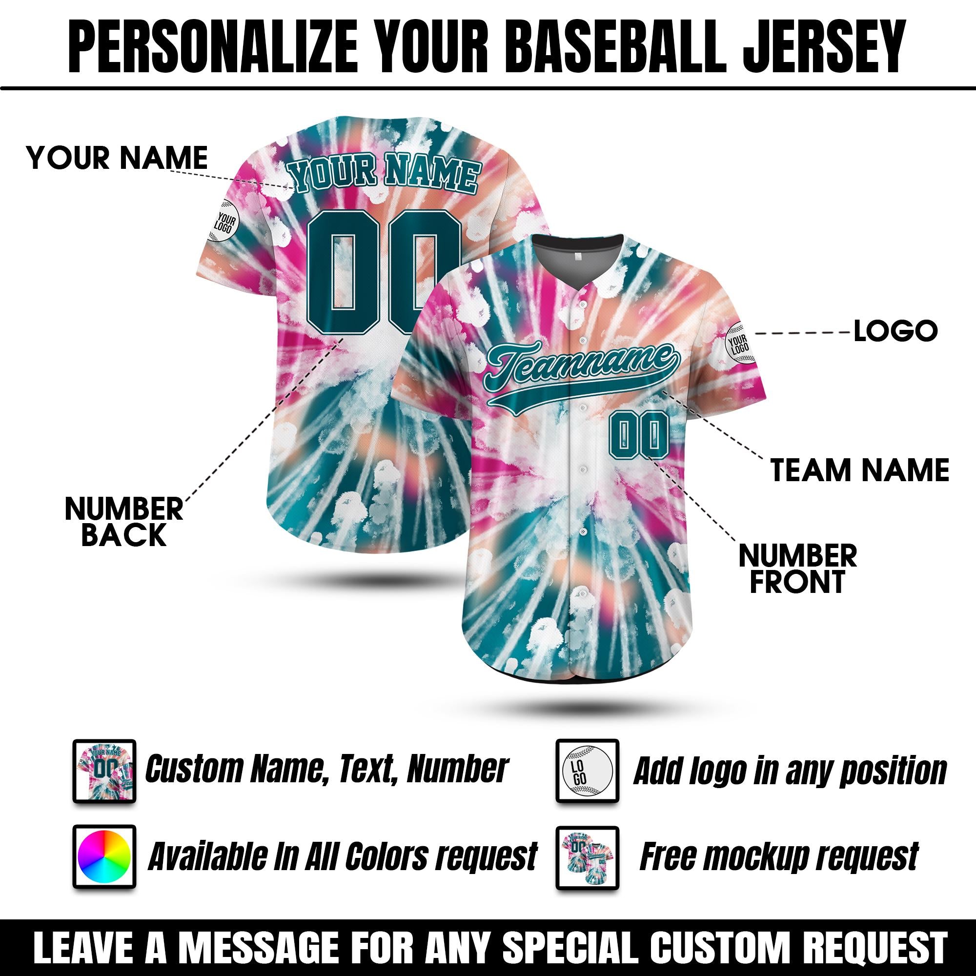 Personalized Colorful Rainbow Gift Baseball Jersey For Adult Kid, Custom Team Name Number Logo Baseball Jersey Floral Pattern