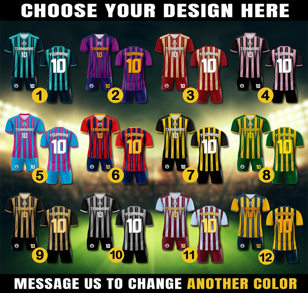Custom Soccer Jersey & Shorts Set for Adult Kid, Personalized Jersey with Team Name Number Logo, Soccer Team Uniform Sublimation Jersey