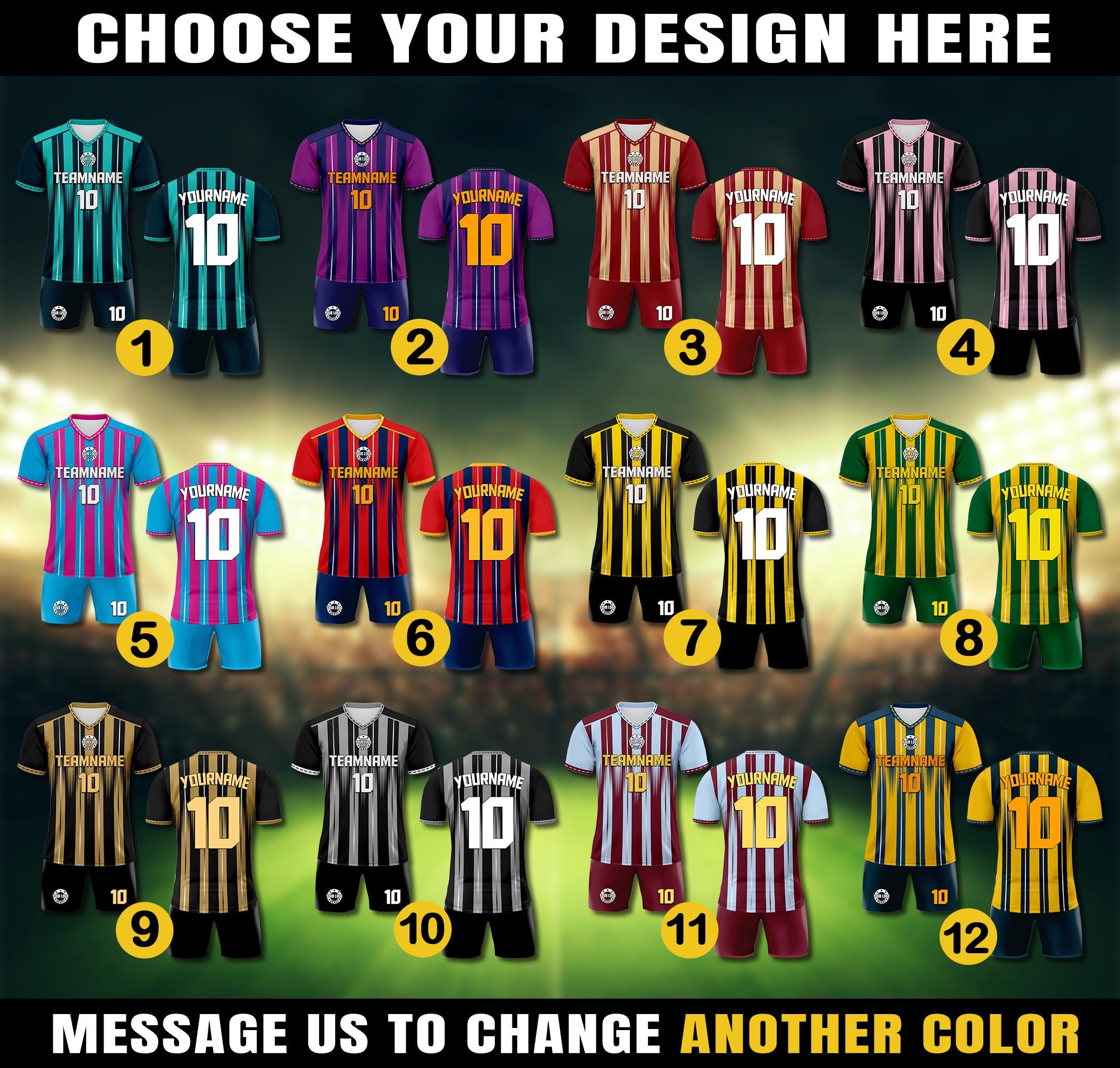 Custom Soccer Jersey & Shorts Set for Adult Kid, Personalized Jersey with Team Name Number Logo, Soccer Team Uniform Sublimation Jersey