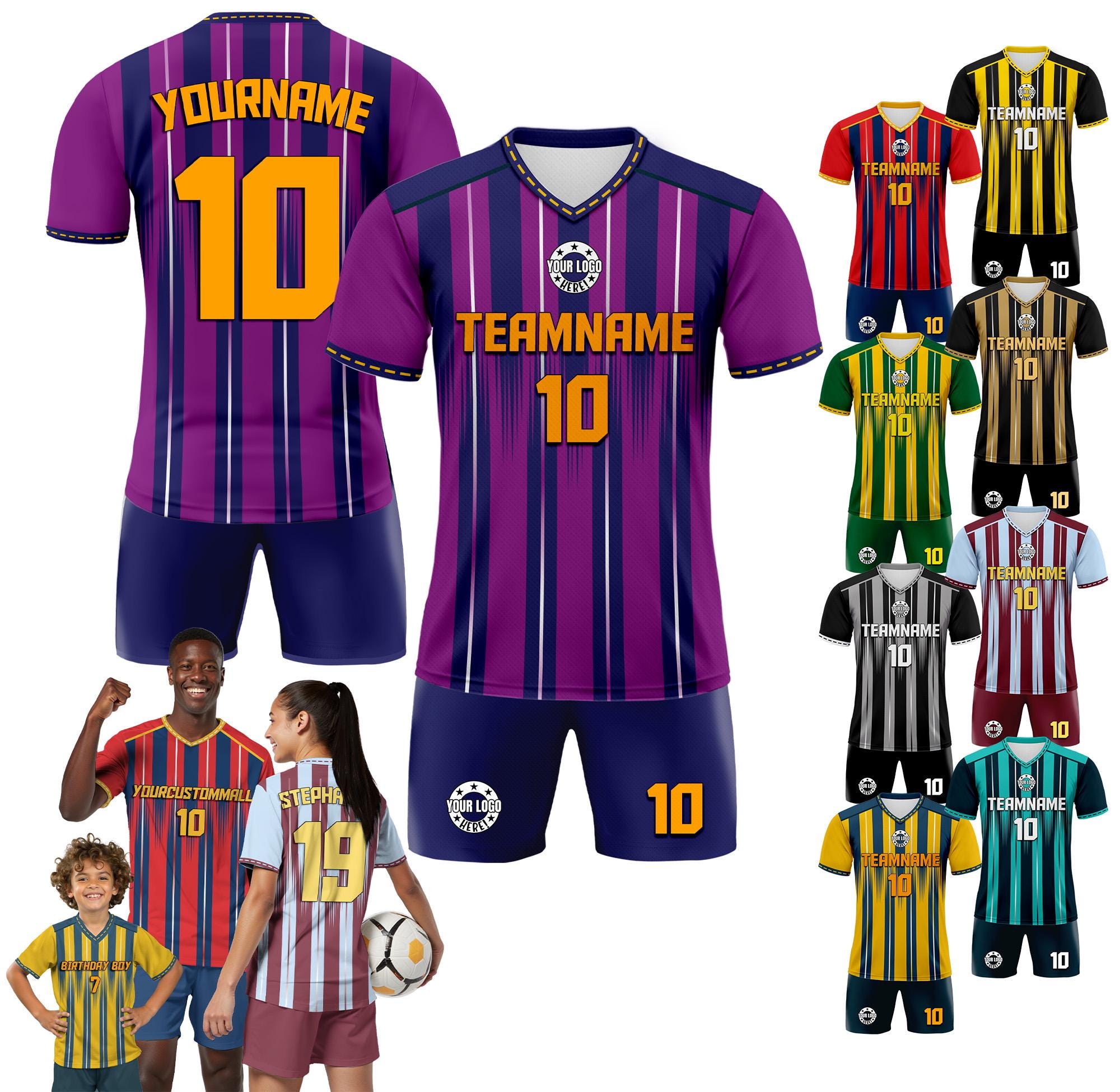 Custom Soccer Jersey & Shorts Set for Adult Kid, Personalized Jersey with Team Name Number Logo, Soccer Team Uniform Sublimation Jersey