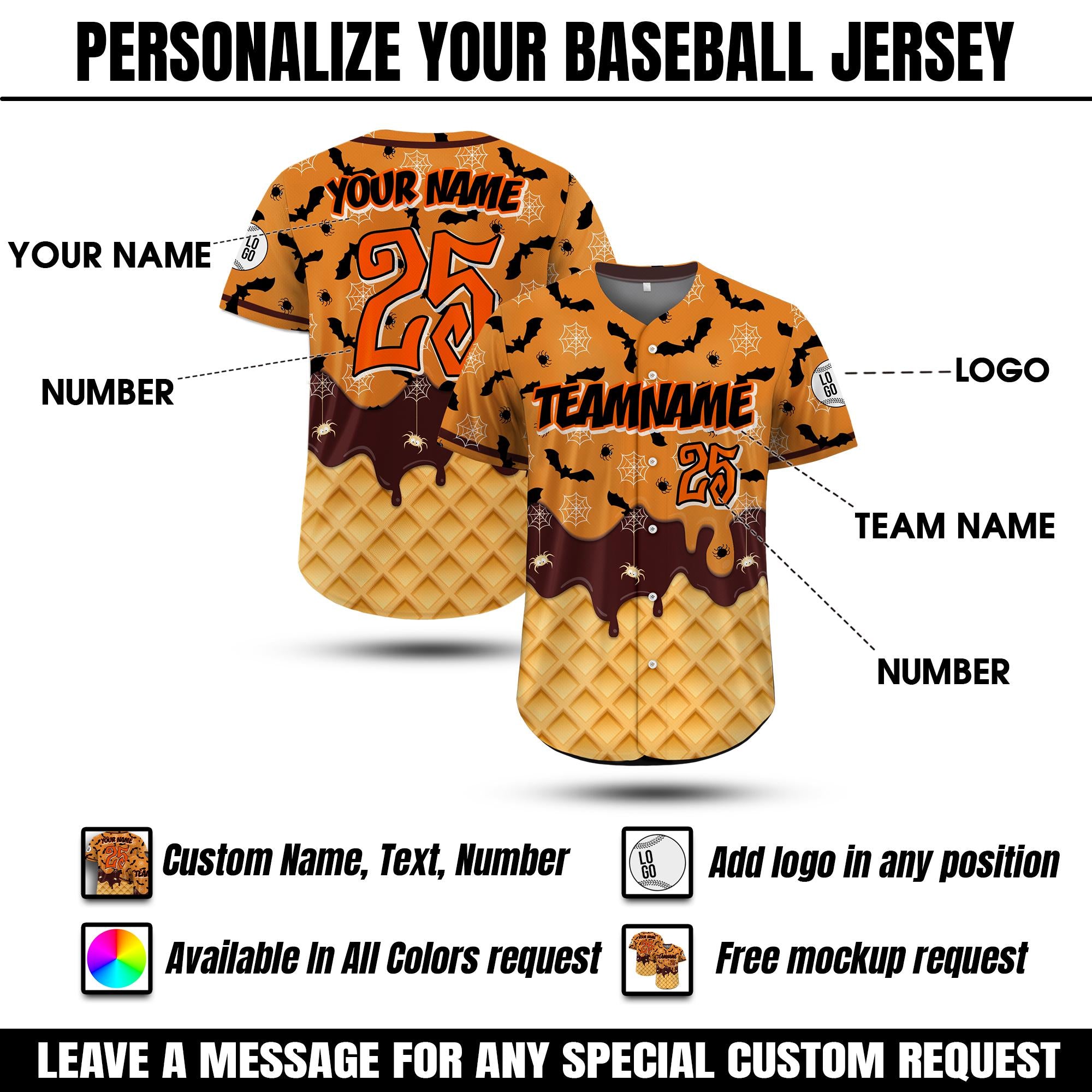 Custom Halloween Ice Cream Baseball Jersey, Personalized Summerween Summer Vacation Baseball Jersey, Halfway to Halloween Summer Trip tee